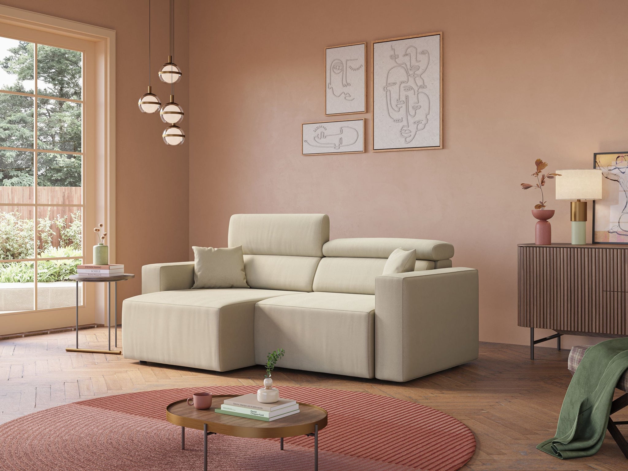 Orwell Sofa mit ausziehbarem Sitz aus abwaschbarer Mikrofaser T11