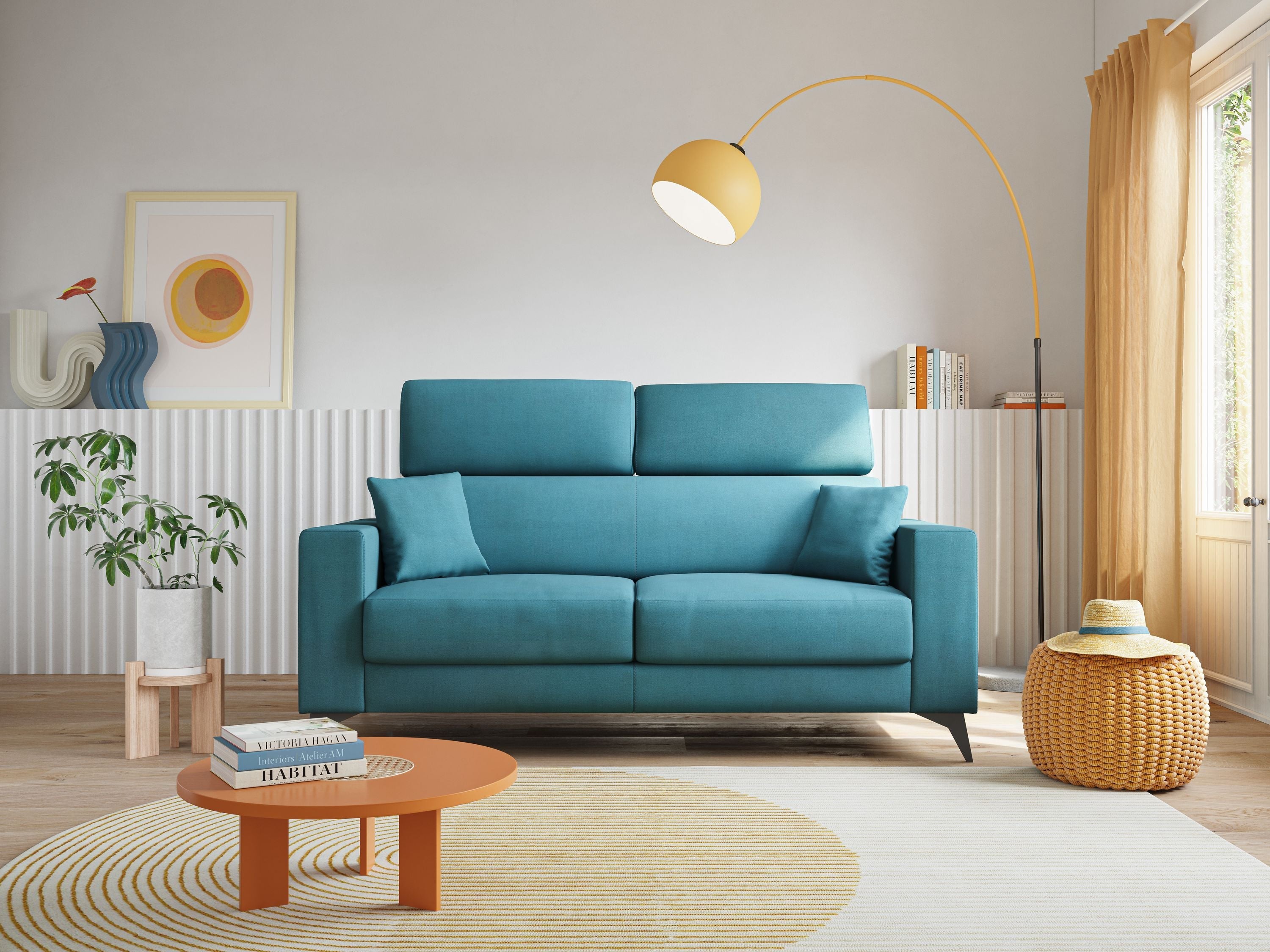 Pegaso divano letto con poggiatesta reclinabili e rivestimento T02 azzurro - divani.store