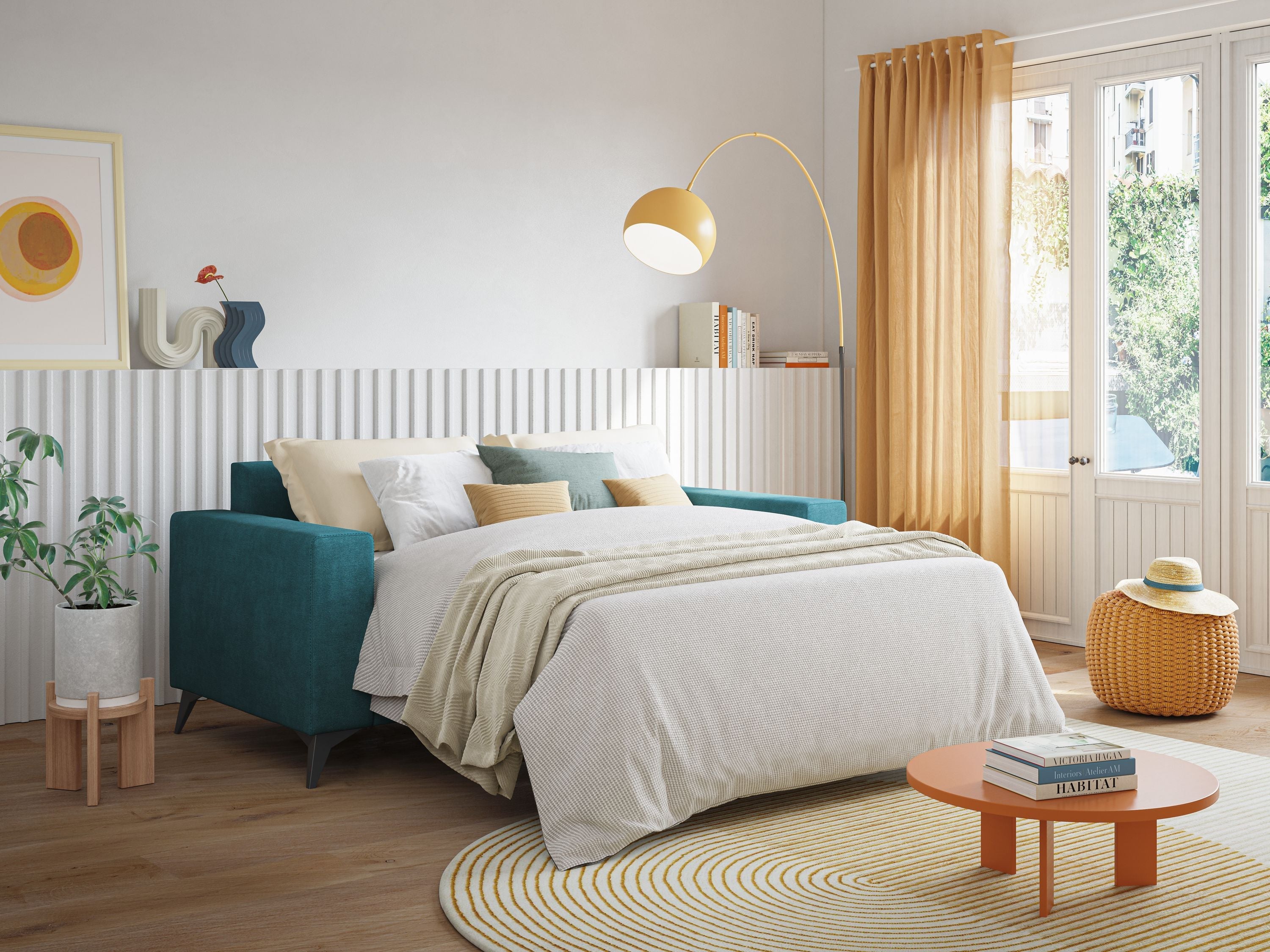 Pegaso divano letto con poggiatesta reclinabili e rivestimento T02 azzurro - divani.store