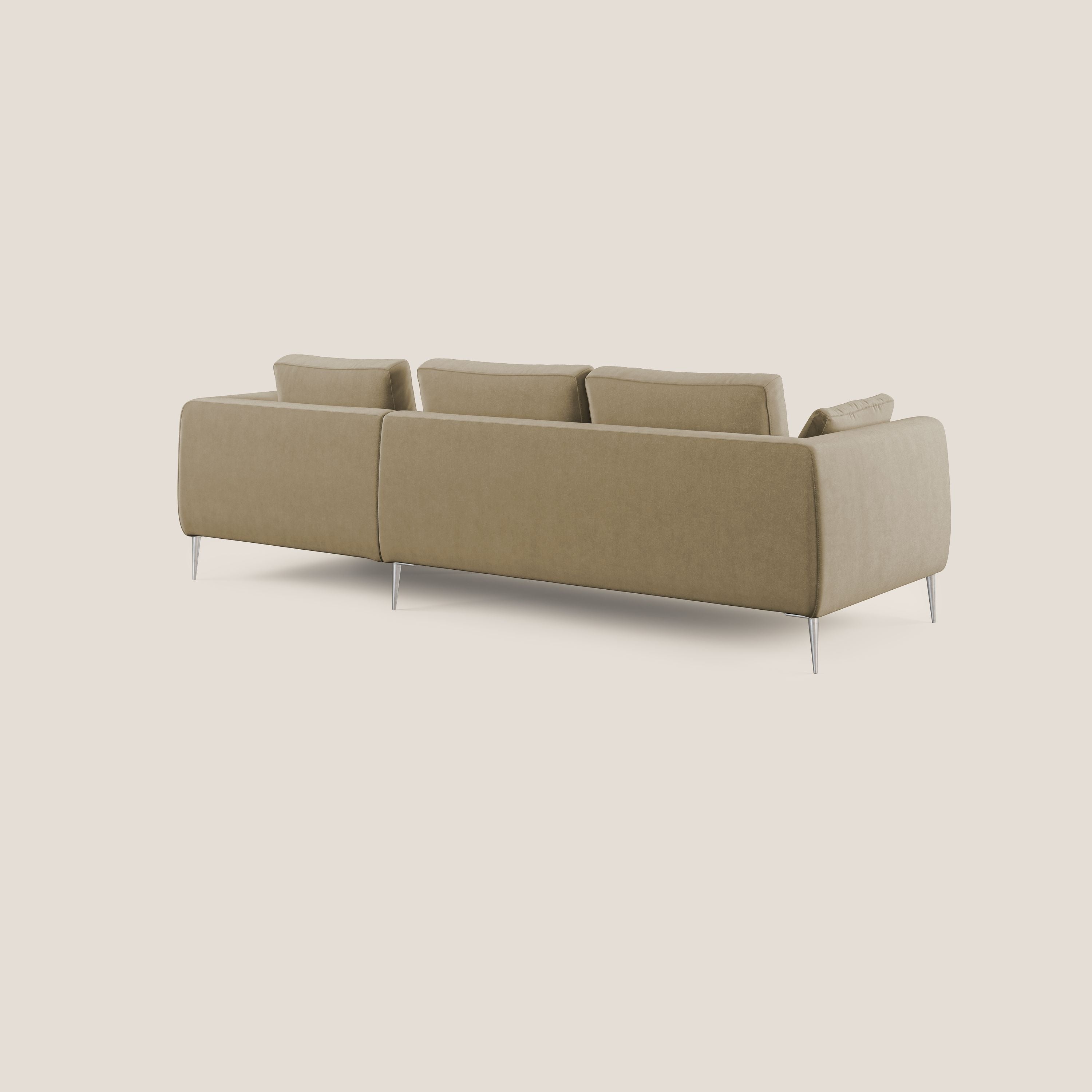 Plano divano moderno angolare con penisola in microfibra smacchiabile T11 beige - divani.store