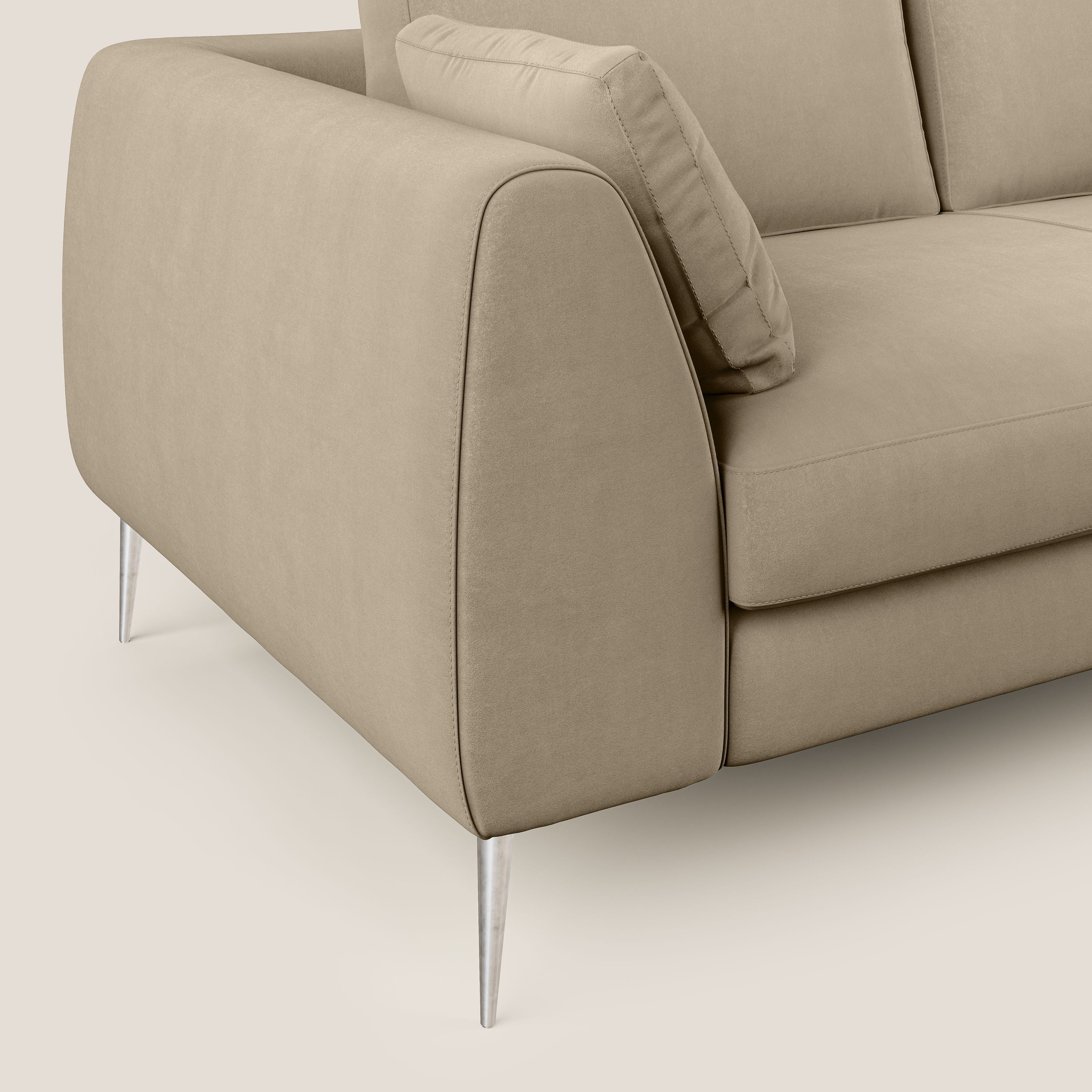 Plano divano moderno angolare con penisola in microfibra smacchiabile T11 tortora - divani.store