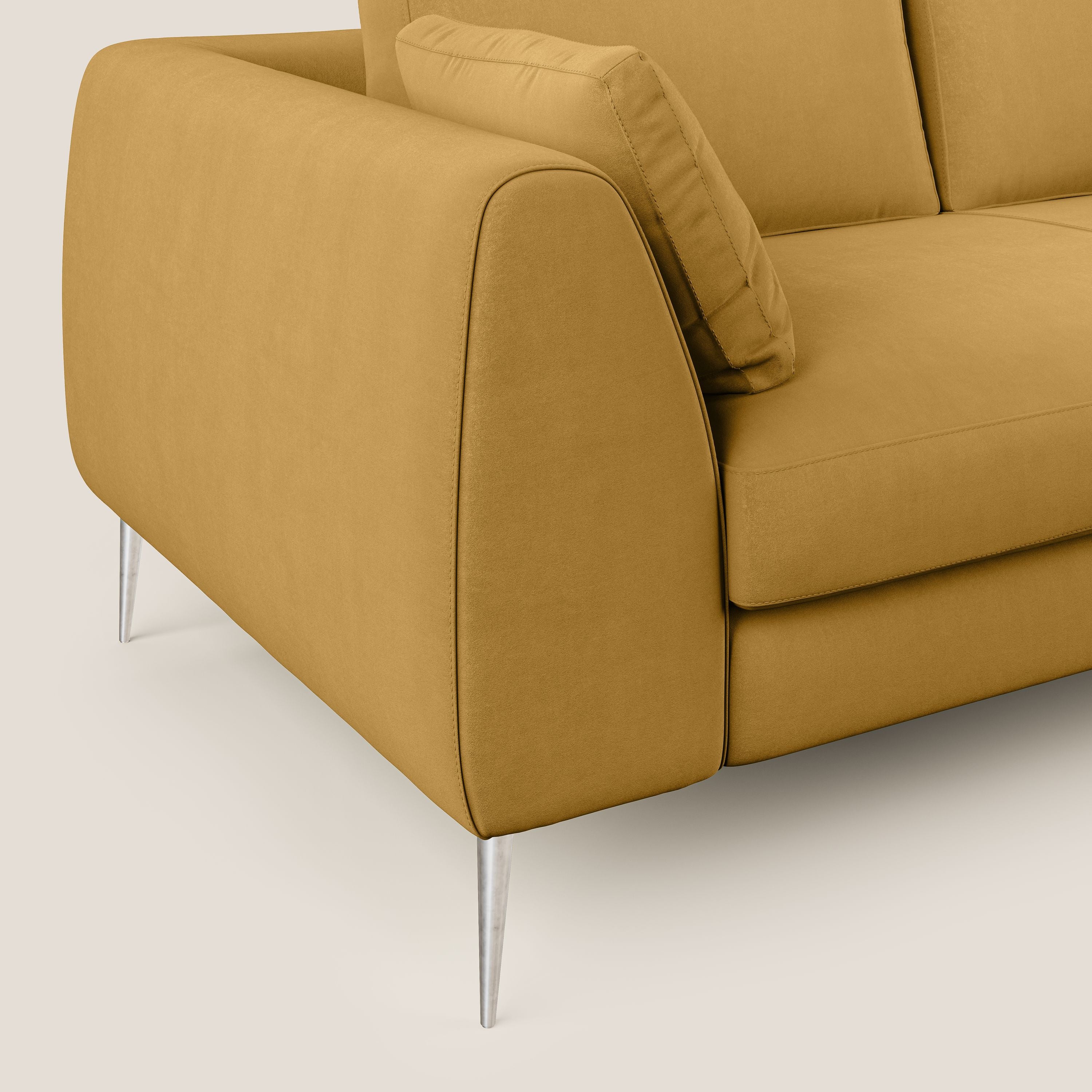 Plano divano moderno angolare con penisola in microfibra smacchiabile T11 giallo - divani.store