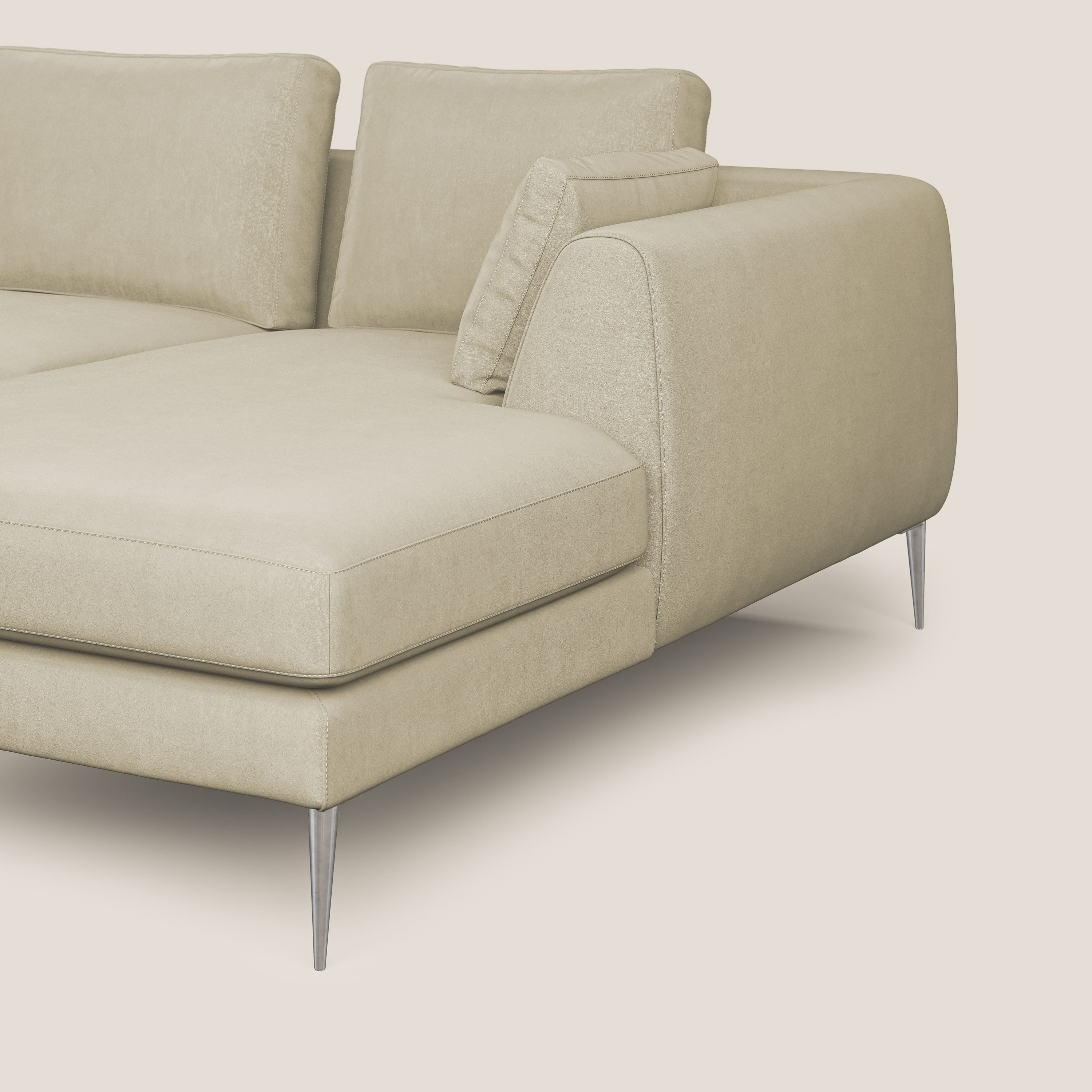 Plano divano moderno angolare con penisola in microfibra smacchiabile T11 panna - divani.store