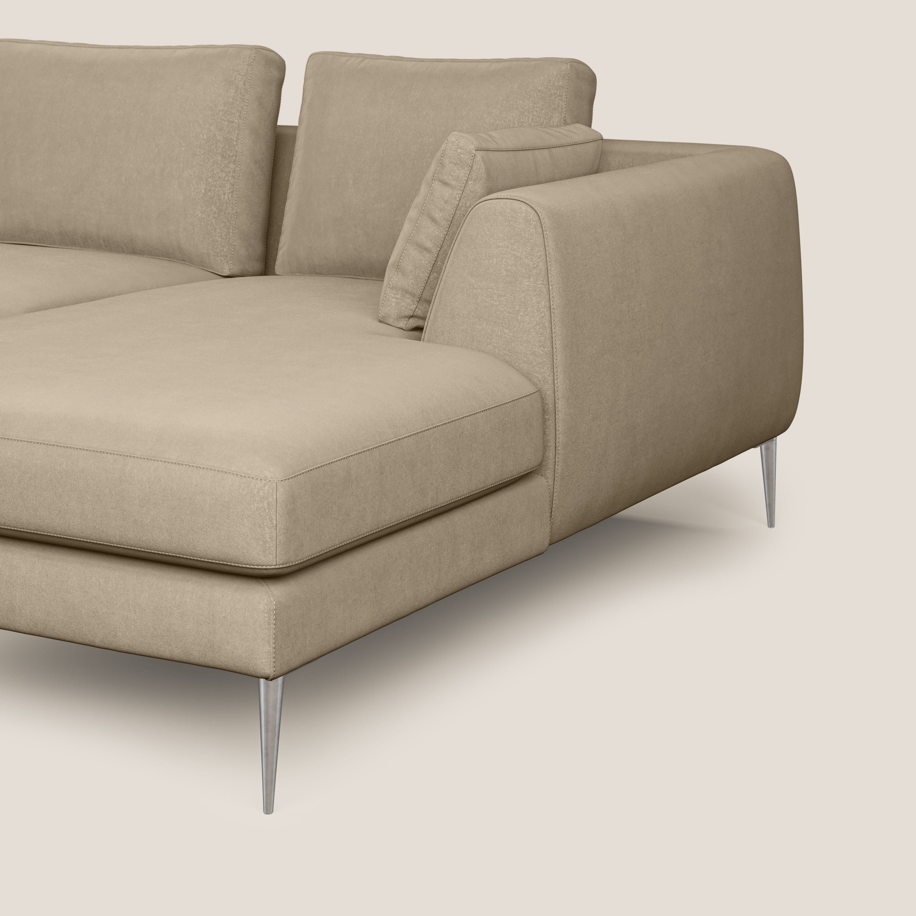 Plano divano moderno angolare con penisola in microfibra smacchiabile T11 tortora - divani.store