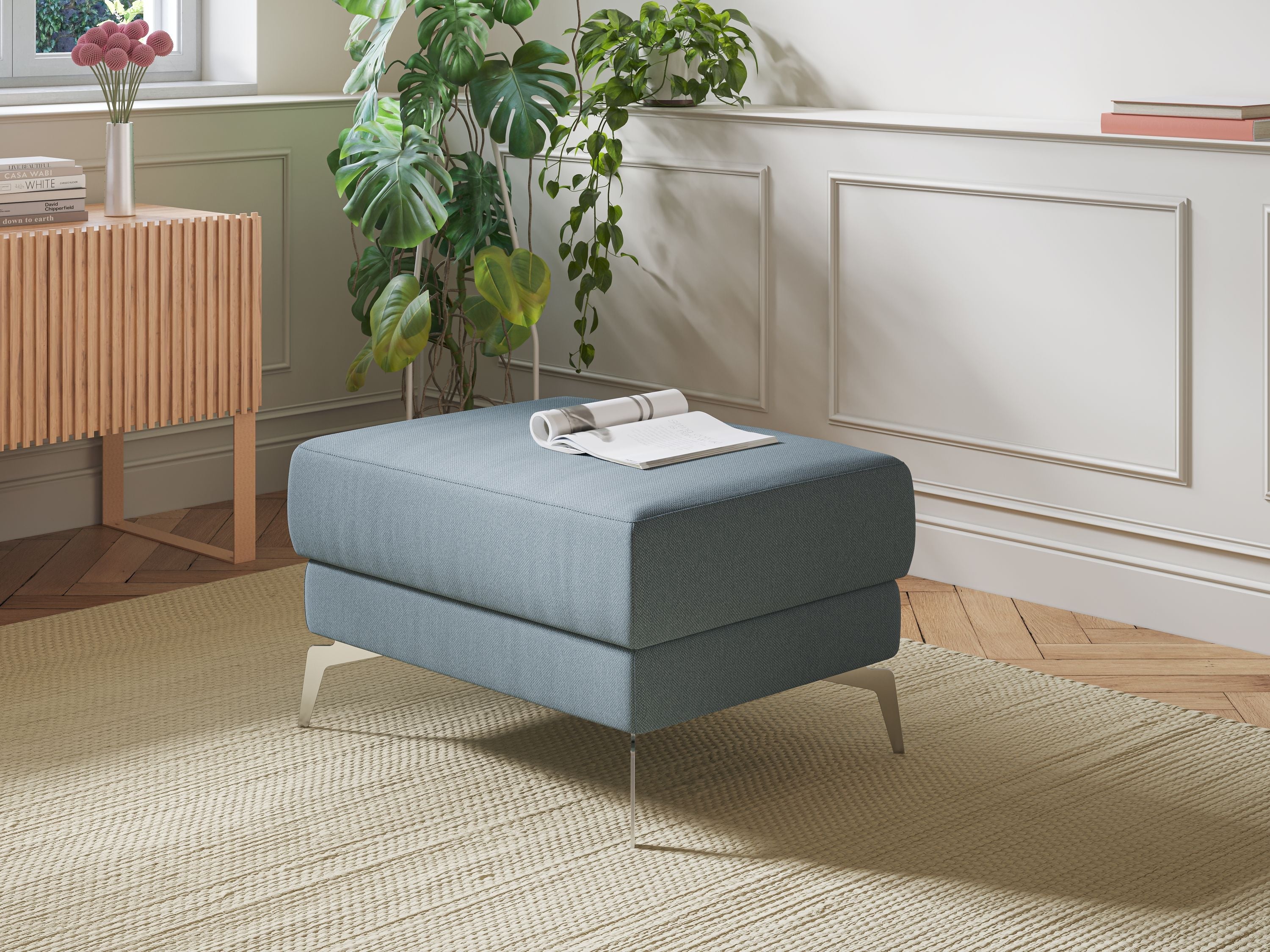 Star Pouf con piedini alti in tessuto smacchiabile T05 panna - divani.store