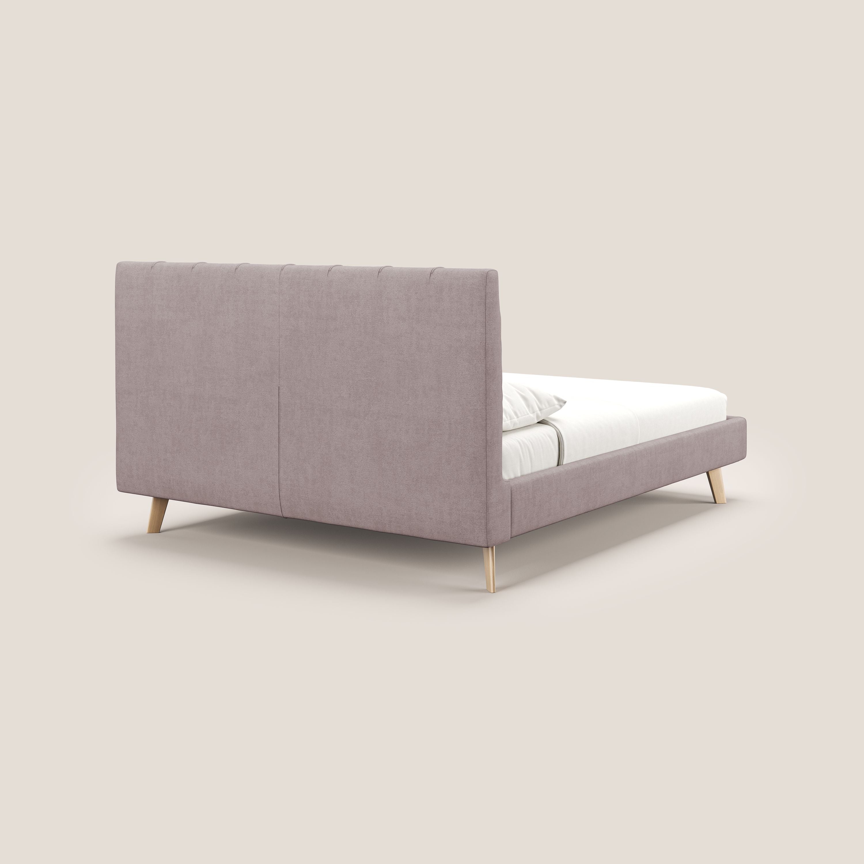 Selene letto imbottito con piedini naturali sfoderabile in tessuto impermeabile T02 rosa - divani.store