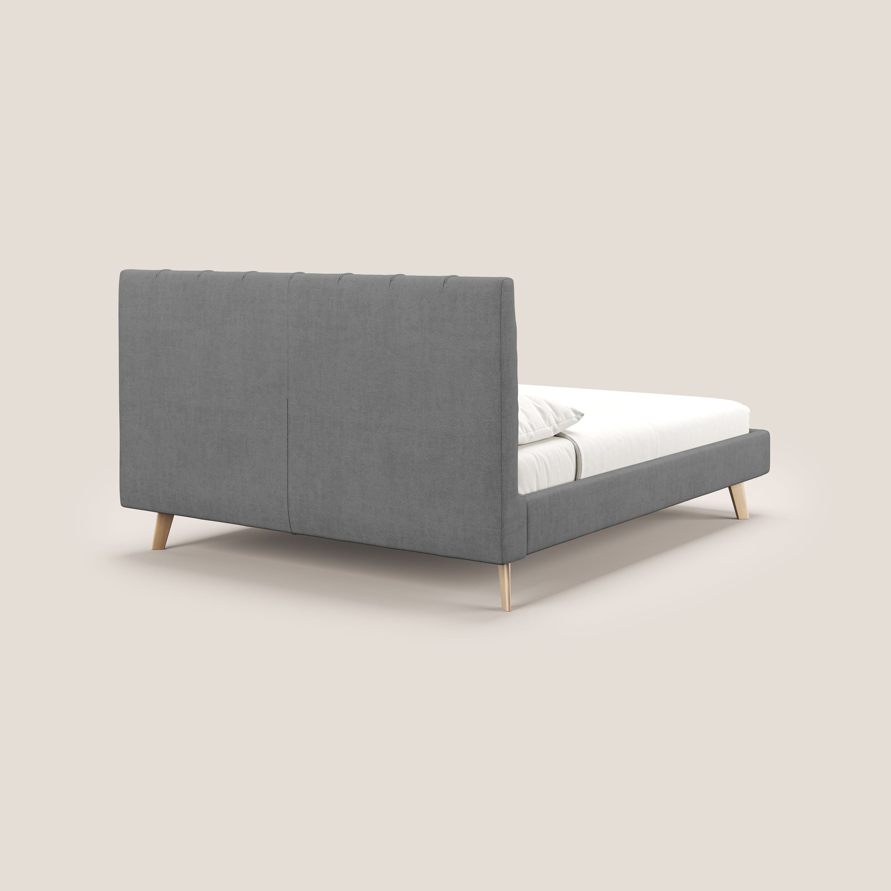 Selene letto imbottito con piedini naturali sfoderabile in tessuto impermeabile T02 grigio - divani.store