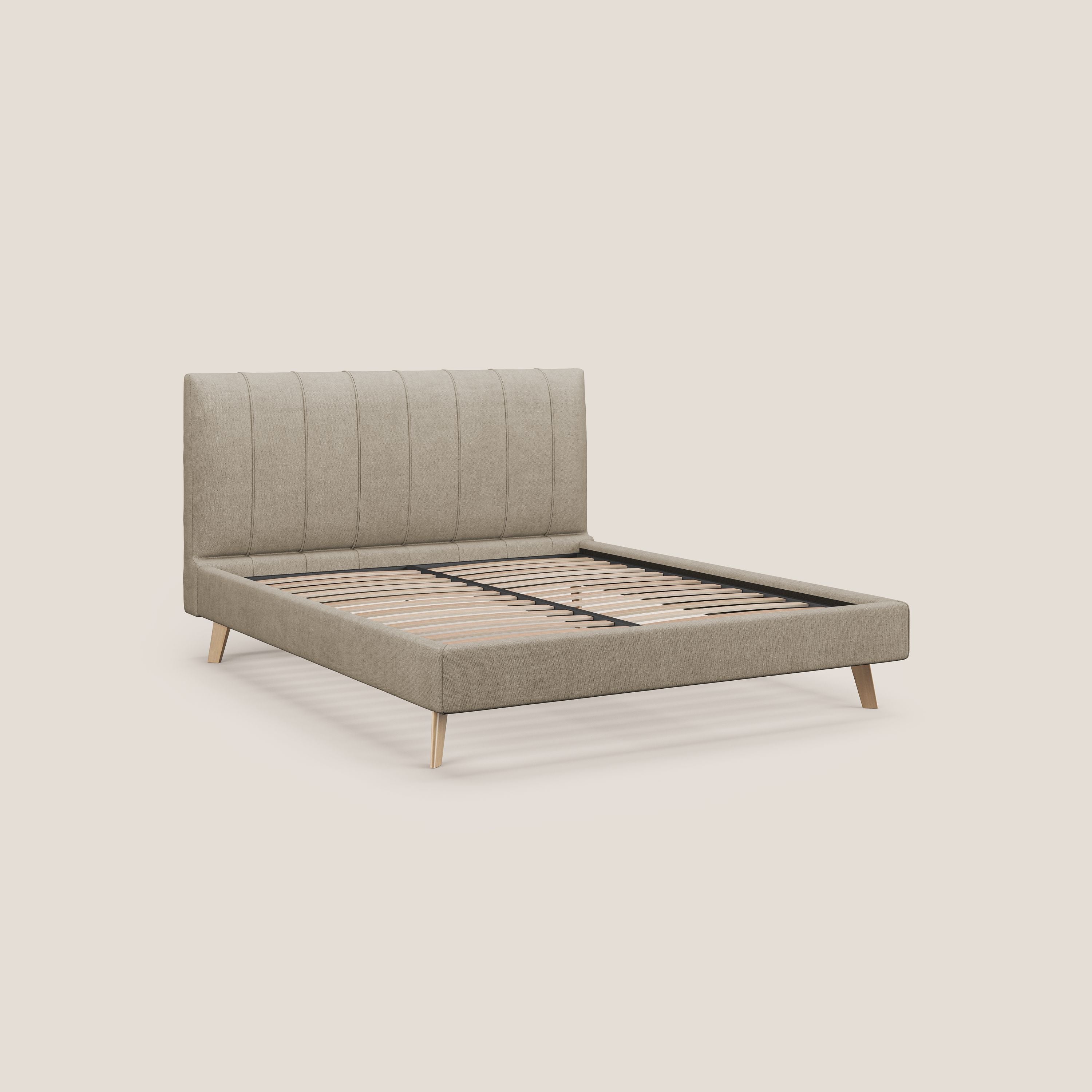Selene letto imbottito con piedini naturali sfoderabile in tessuto impermeabile T02 beige - divani.store