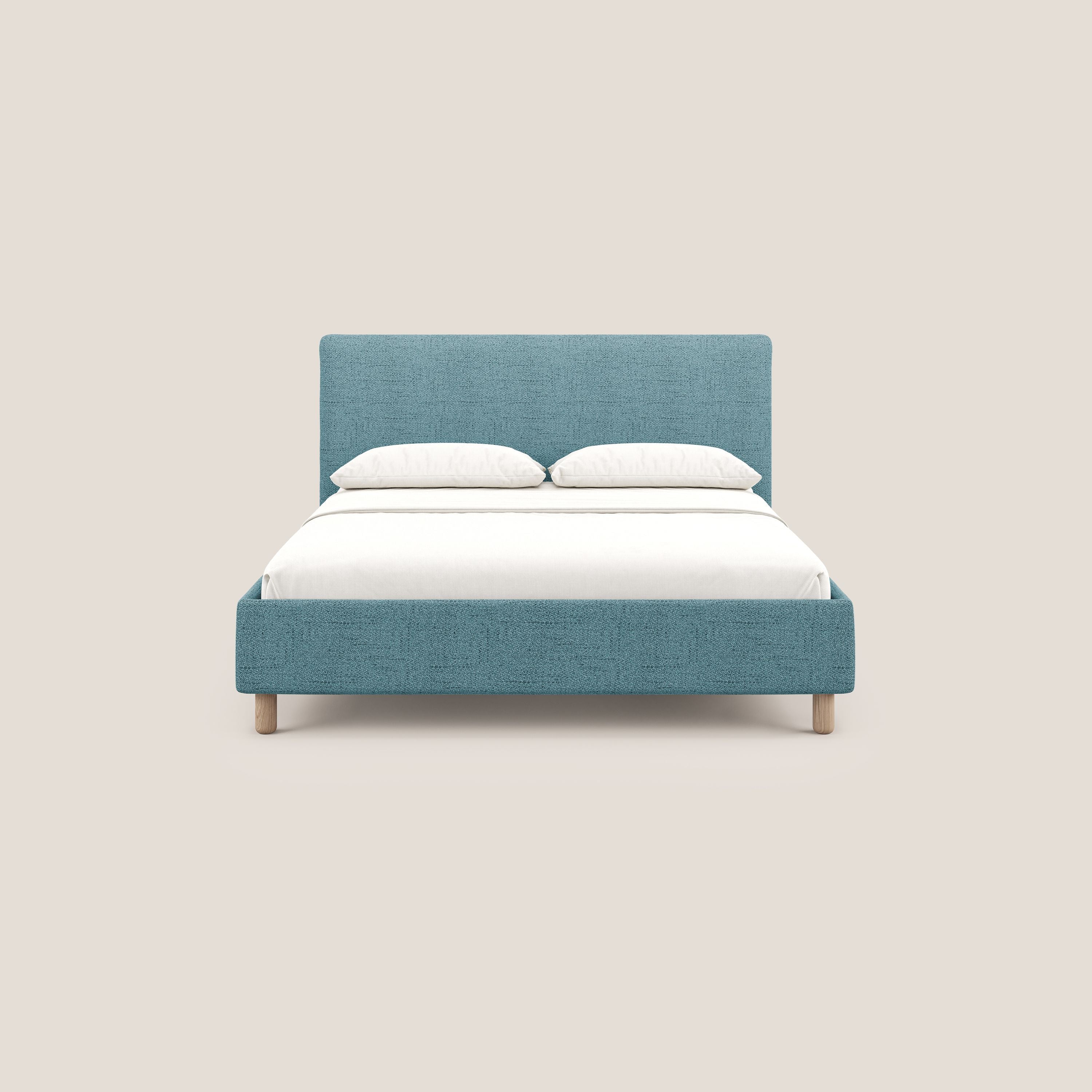 Serena letto contenitore salvaspazio scandinavo in tessuto fiammato impermeabile T03 azzurro - divani.store