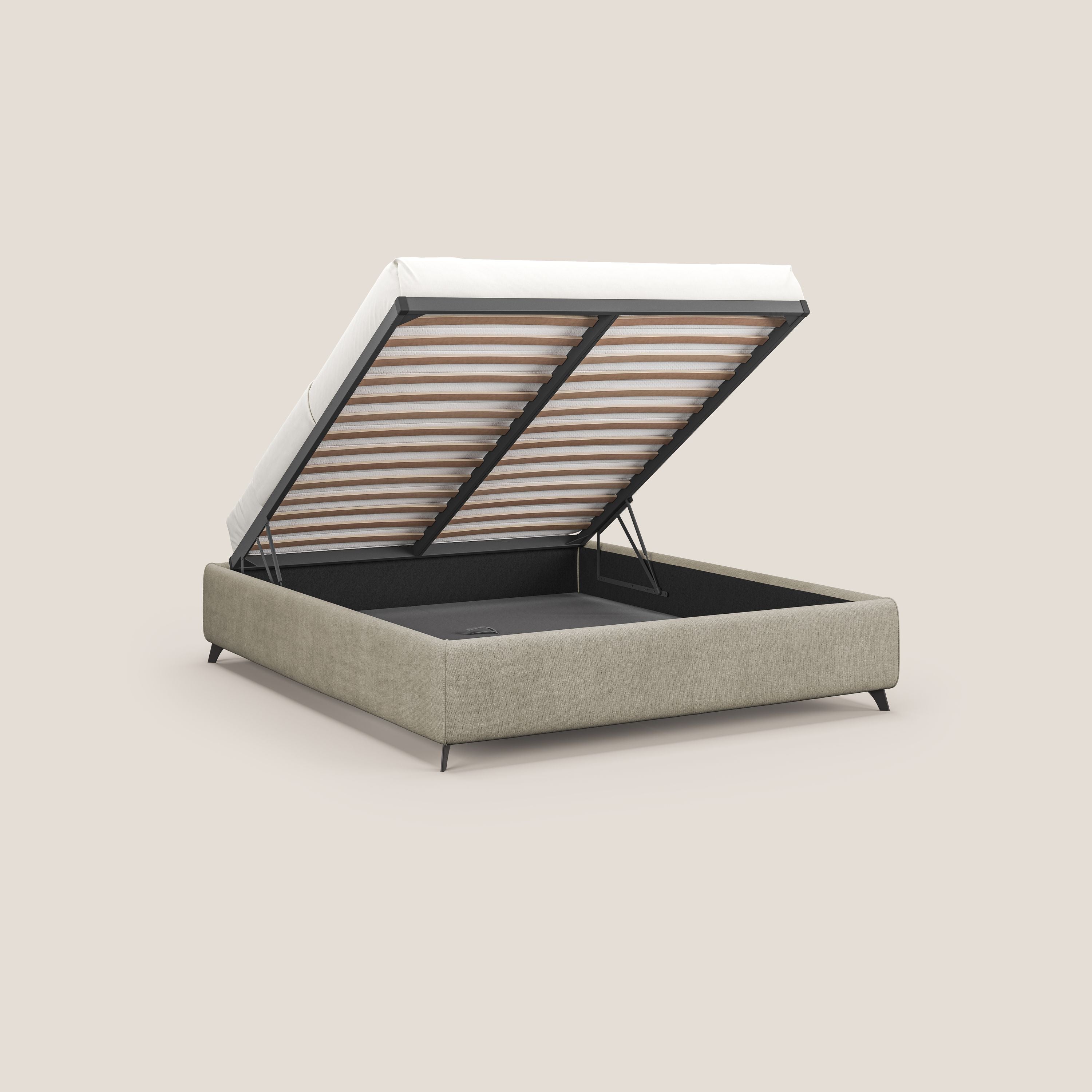 Sara sommier con giroletto contenitore in tessuto impermeabile T02 panna - divani.store