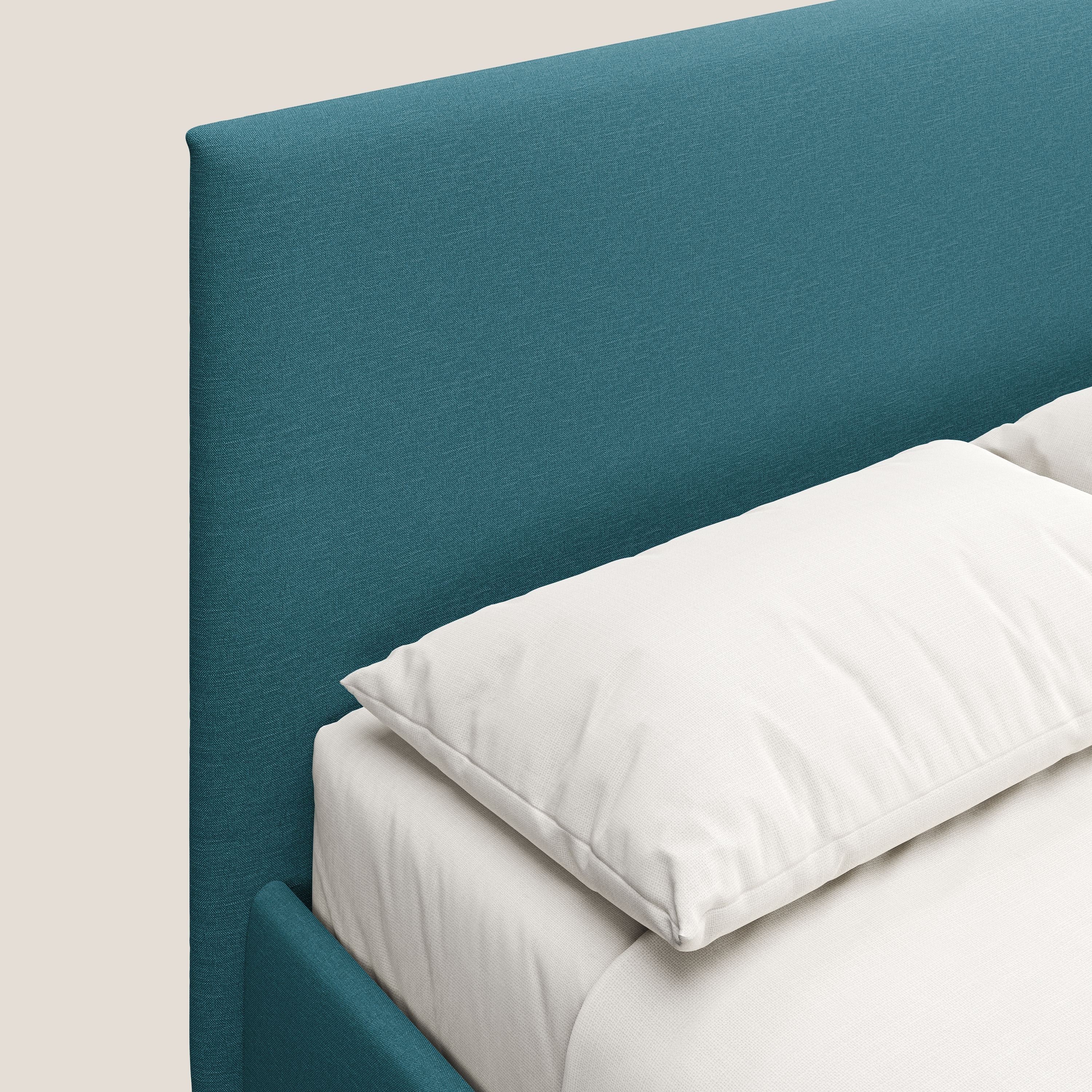 Teresa letto contenitore e sfoderabile in tessuto misto cotone impermeabile T13 azzurro - divani.store