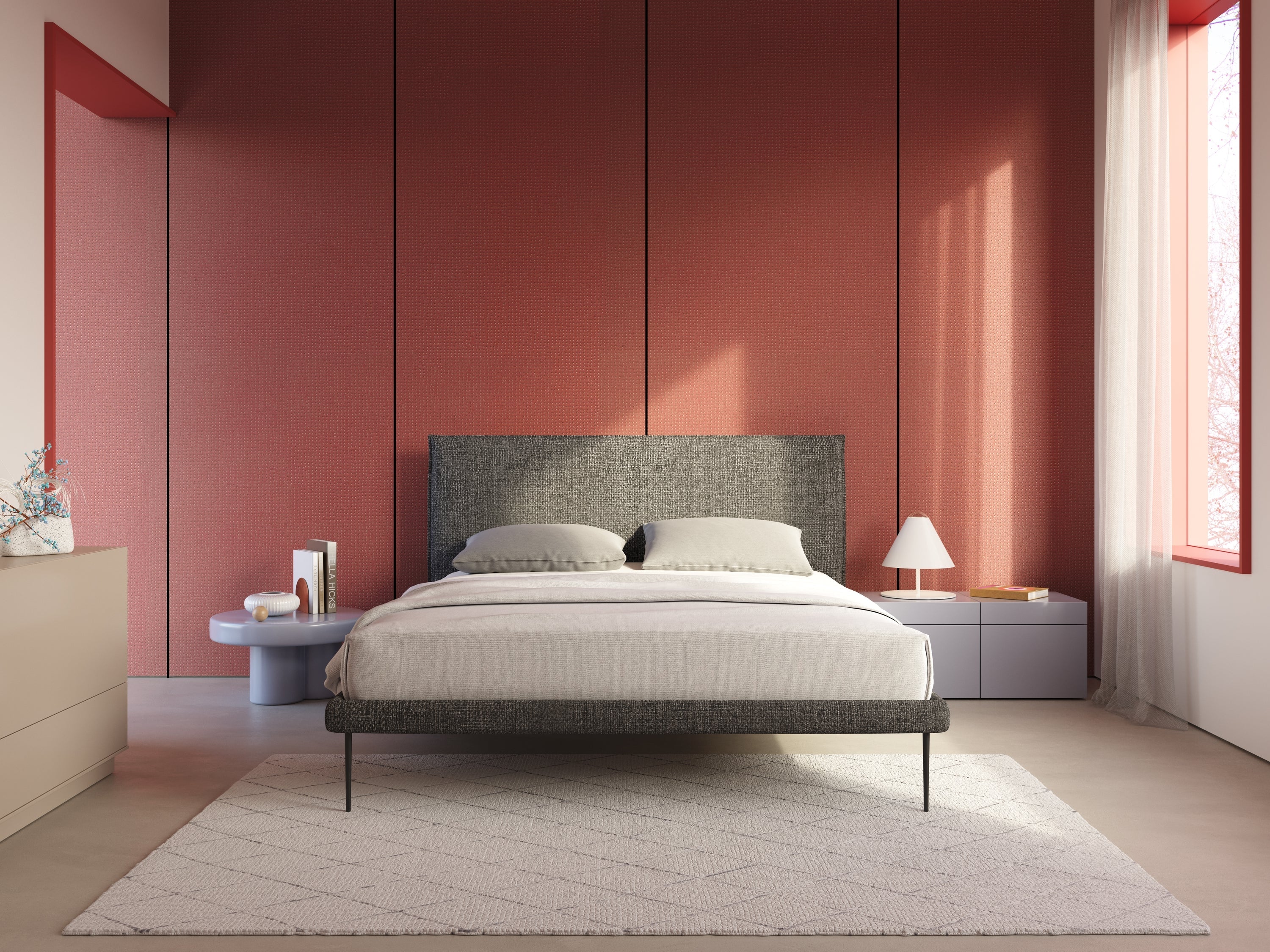 Theo letto imbottito moderno sfoderabile con piedi alti in metallo in tessuto impermeabile T10 antracite - divani.store