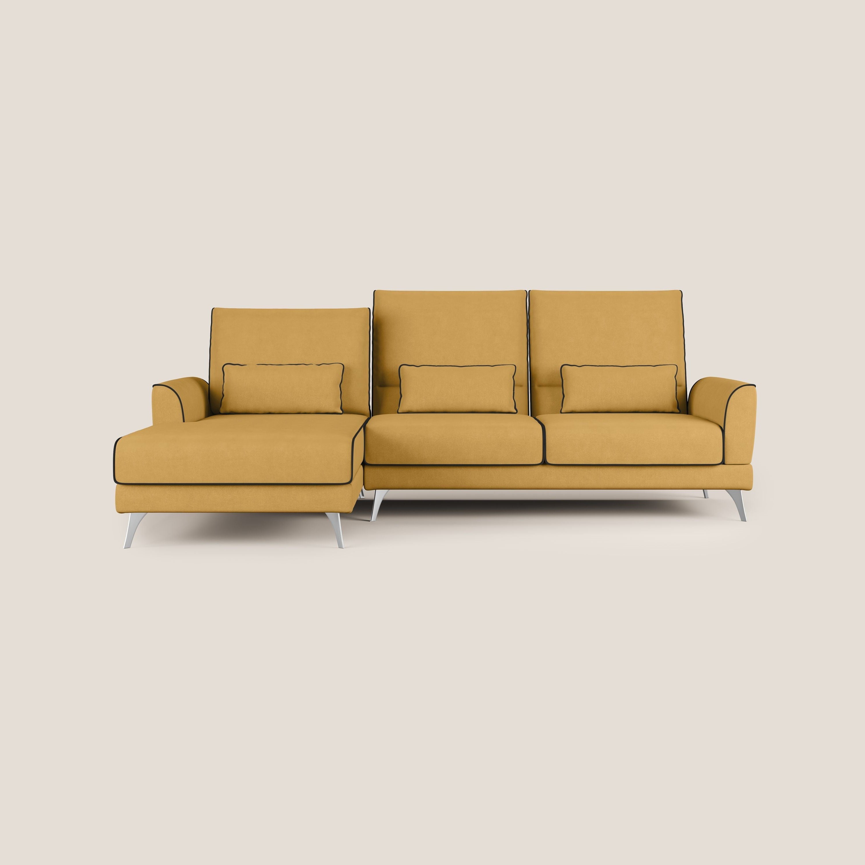 Tommy Divano angolare bicolore con relax e schienali traslanti in microfibra smacchiabile T11 giallo - nero - divani.store