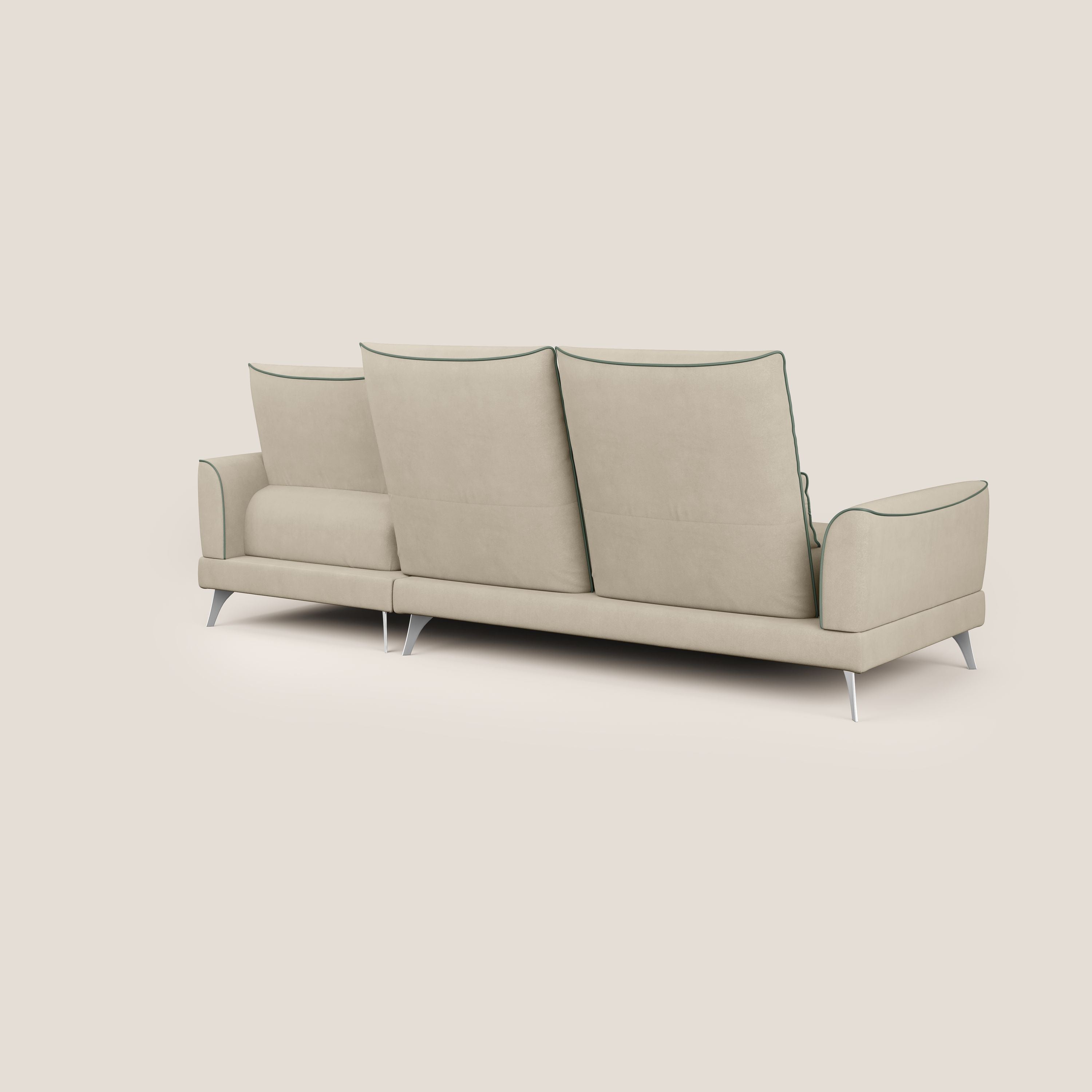 Tommy Divano angolare bicolore con relax e schienali traslanti in microfibra smacchiabile T11 tortora - verde - divani.store