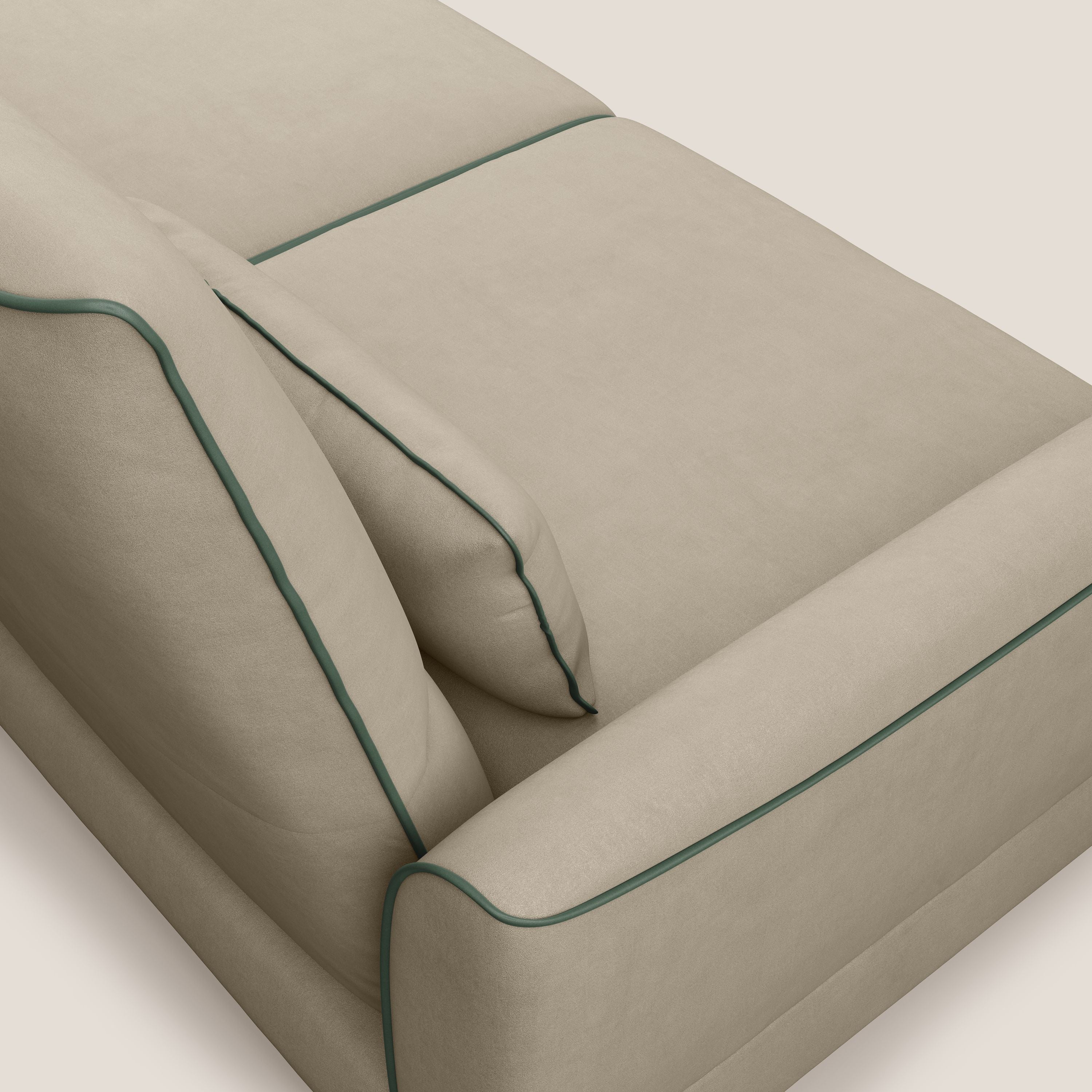 Tommy Divano angolare bicolore con relax e schienali traslanti in microfibra smacchiabile T11 tortora - verde - divani.store