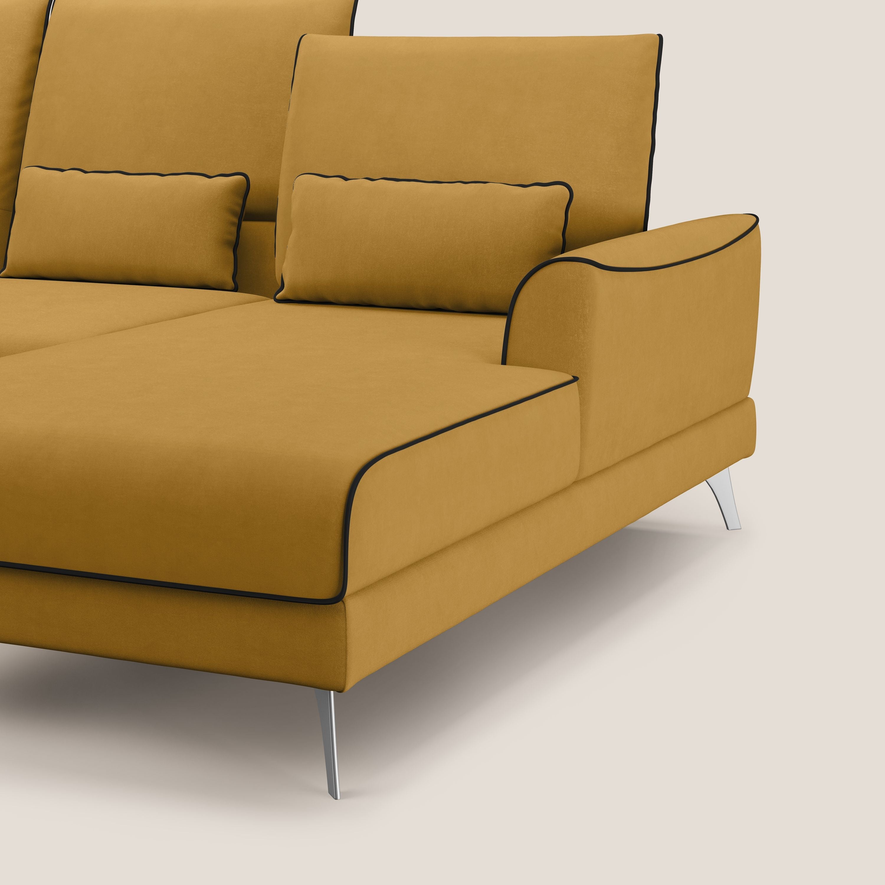 Tommy Divano angolare bicolore con relax e schienali traslanti in microfibra smacchiabile T11 giallo - nero - divani.store