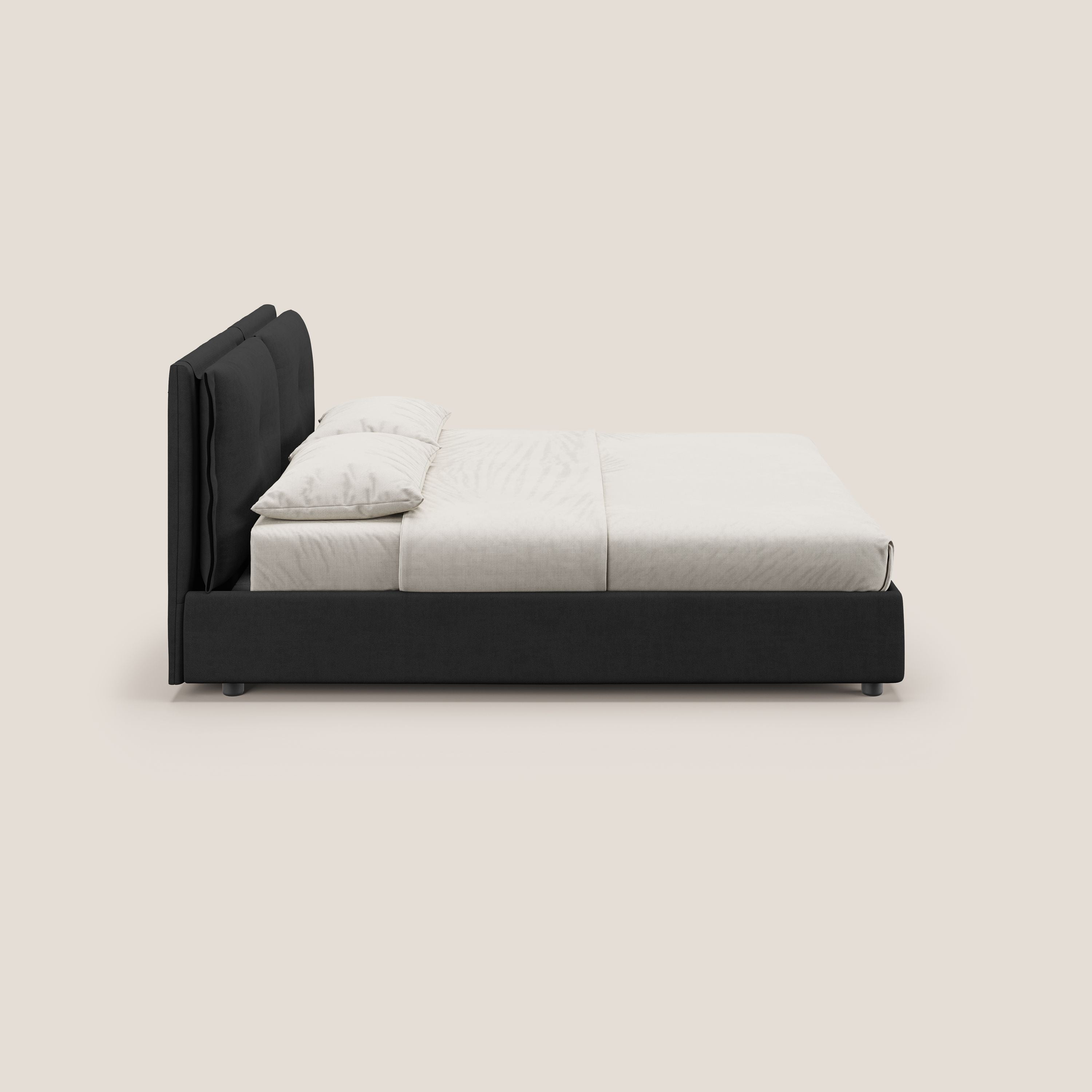 Travis letto contenitore con cuscini mobili trapuntati in tessuto impermeabile T02 nero - divani.store