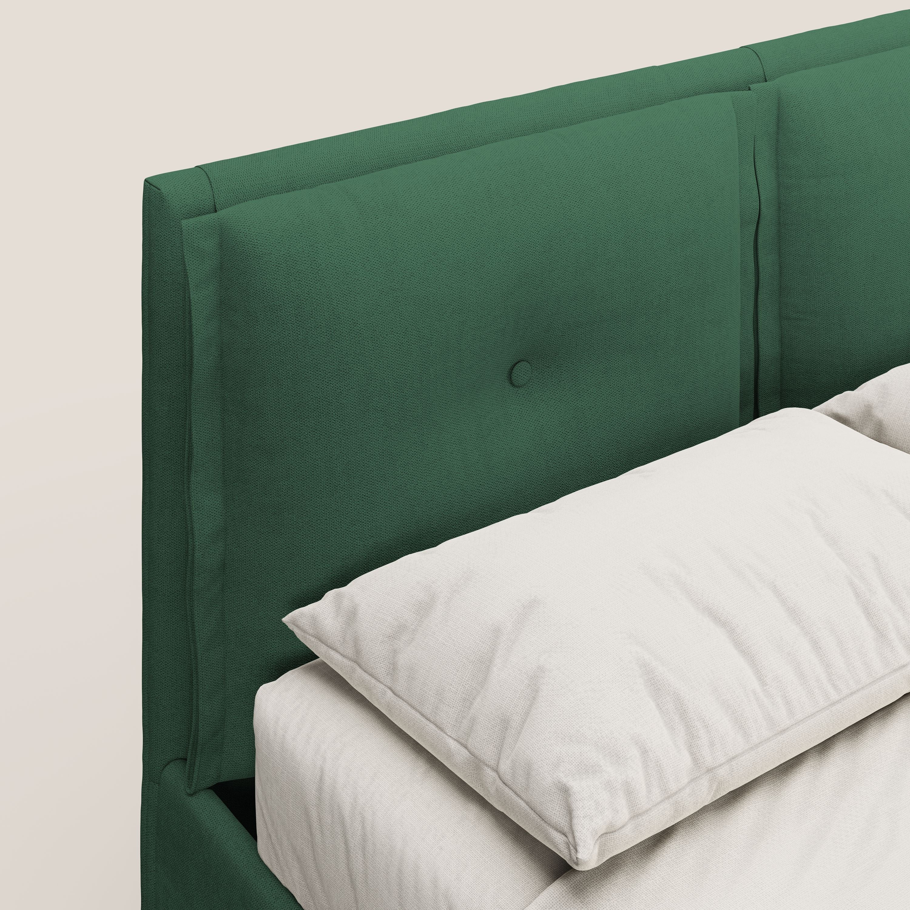 Travis letto contenitore con cuscini mobili trapuntati in tessuto impermeabile T02 verde - divani.store