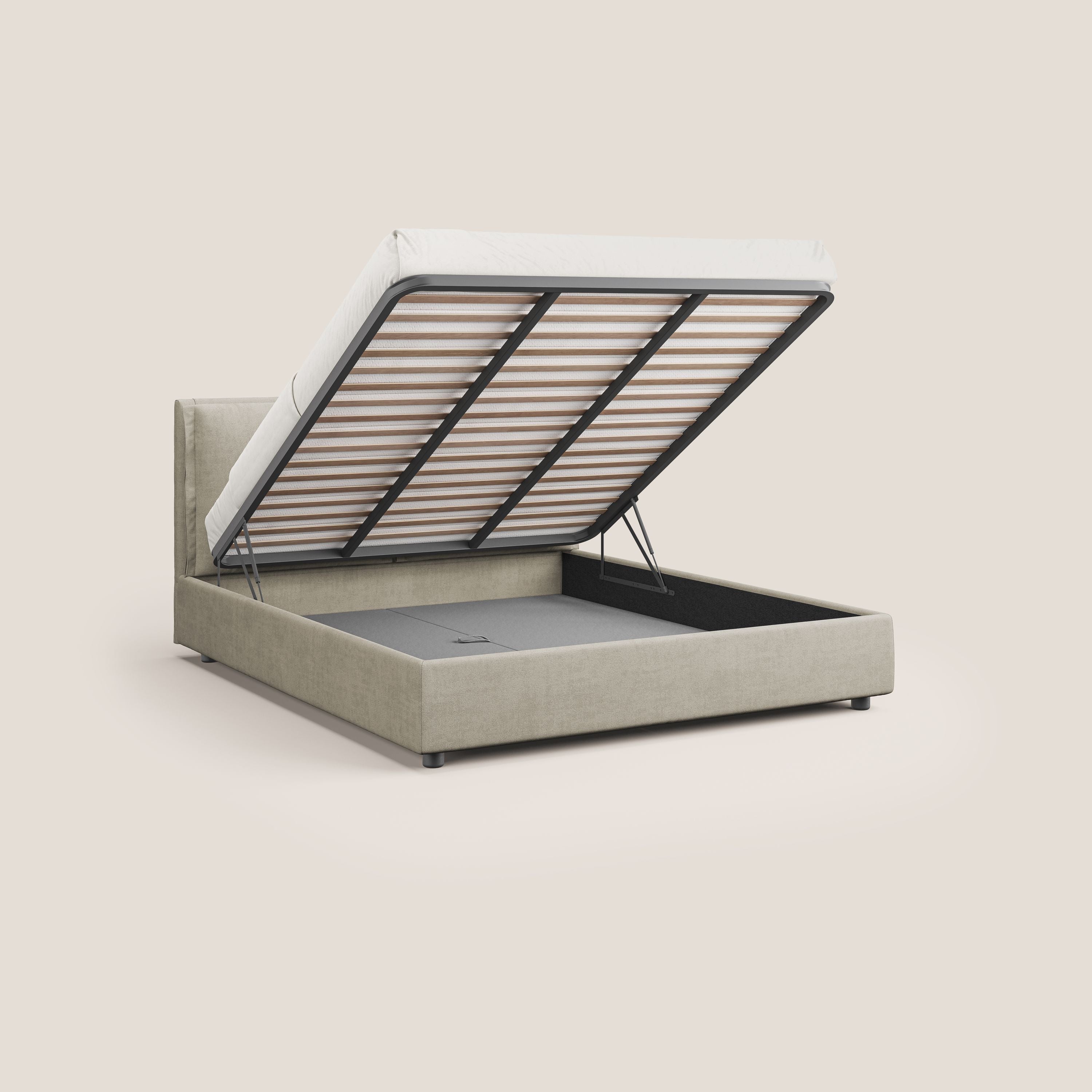 Travis letto contenitore con cuscini mobili trapuntati in tessuto impermeabile T02 panna - divani.store