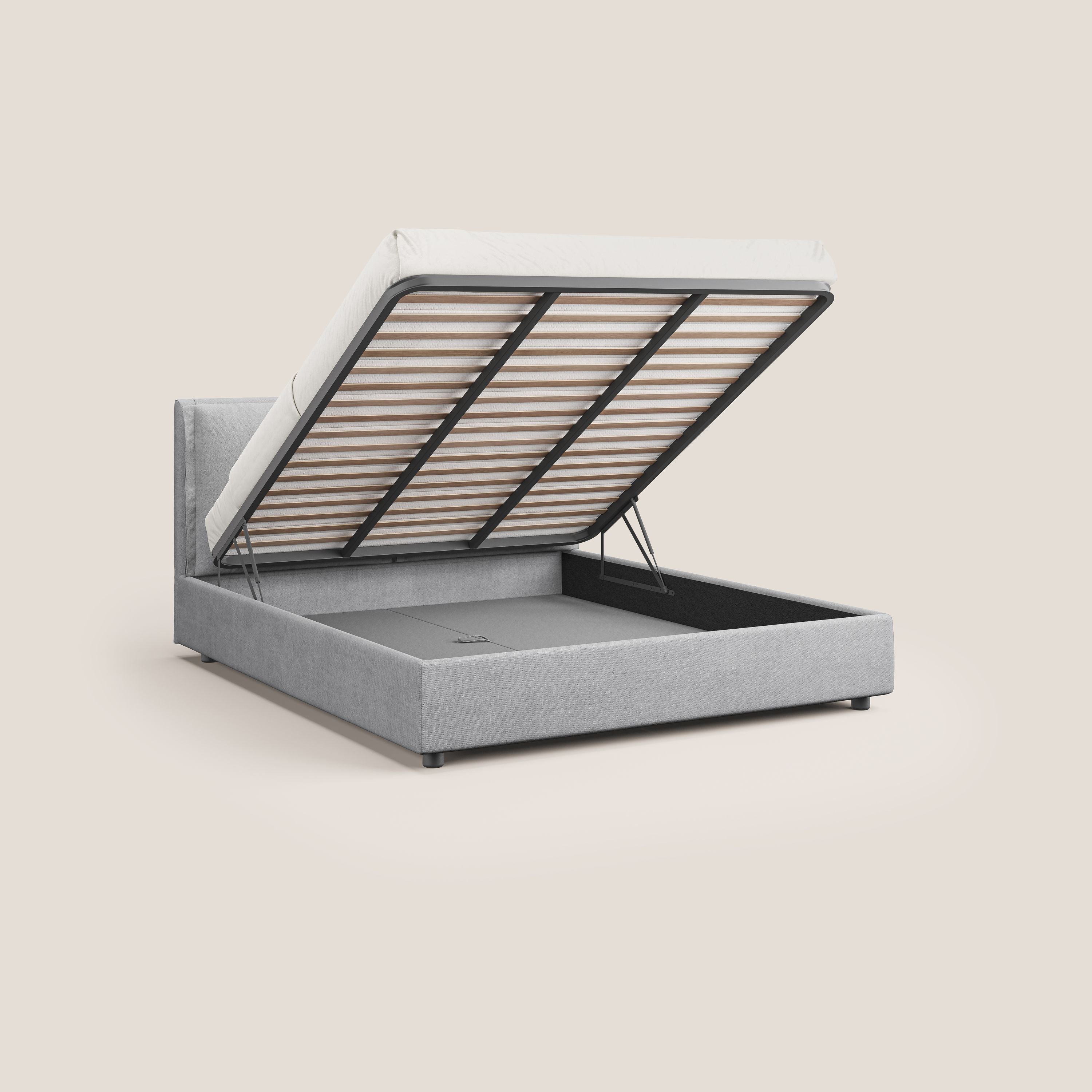 Travis letto contenitore con cuscini mobili trapuntati in tessuto impermeabile T02 grigio chiaro - divani.store