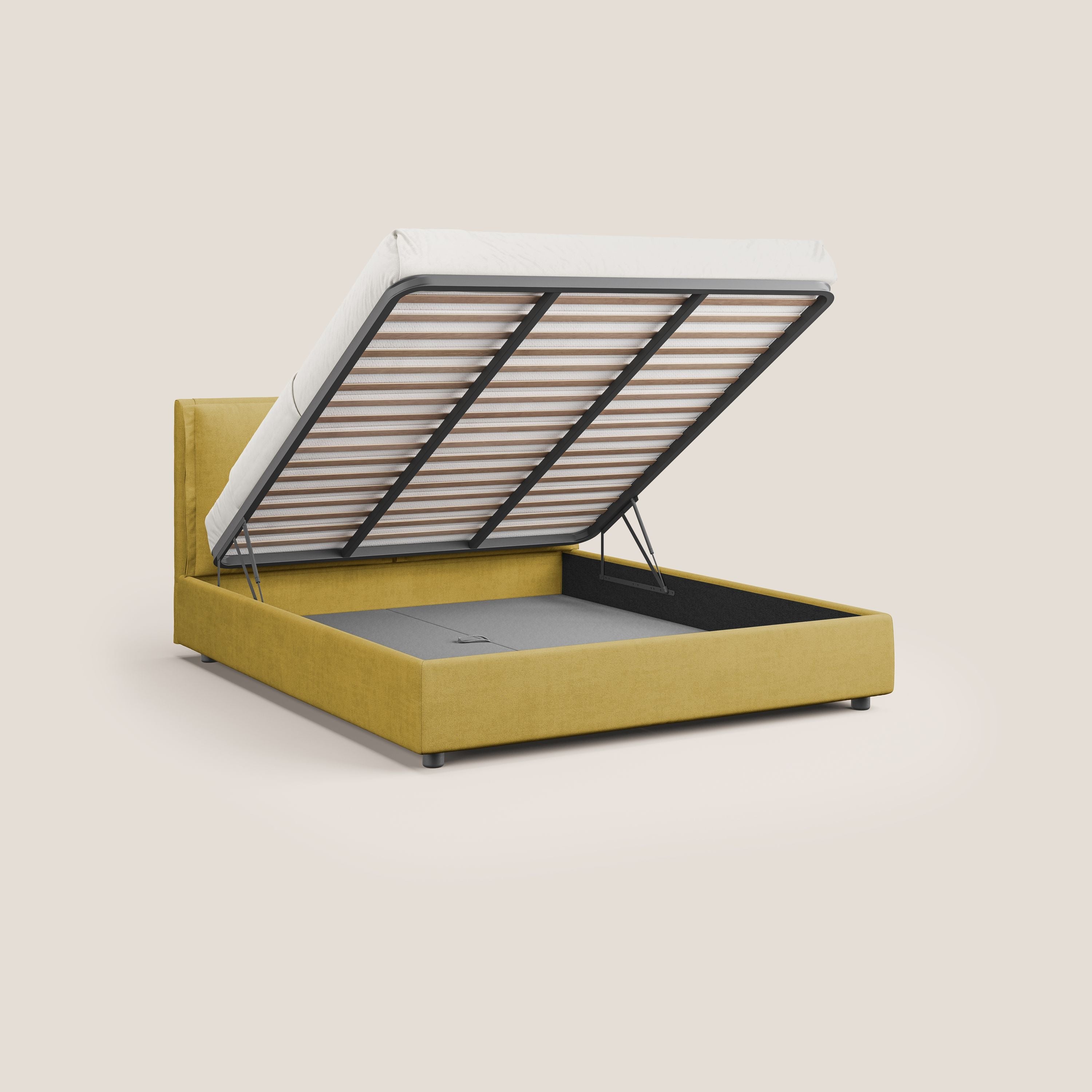 Travis letto contenitore con cuscini mobili trapuntati in tessuto impermeabile T02 giallo - divani.store