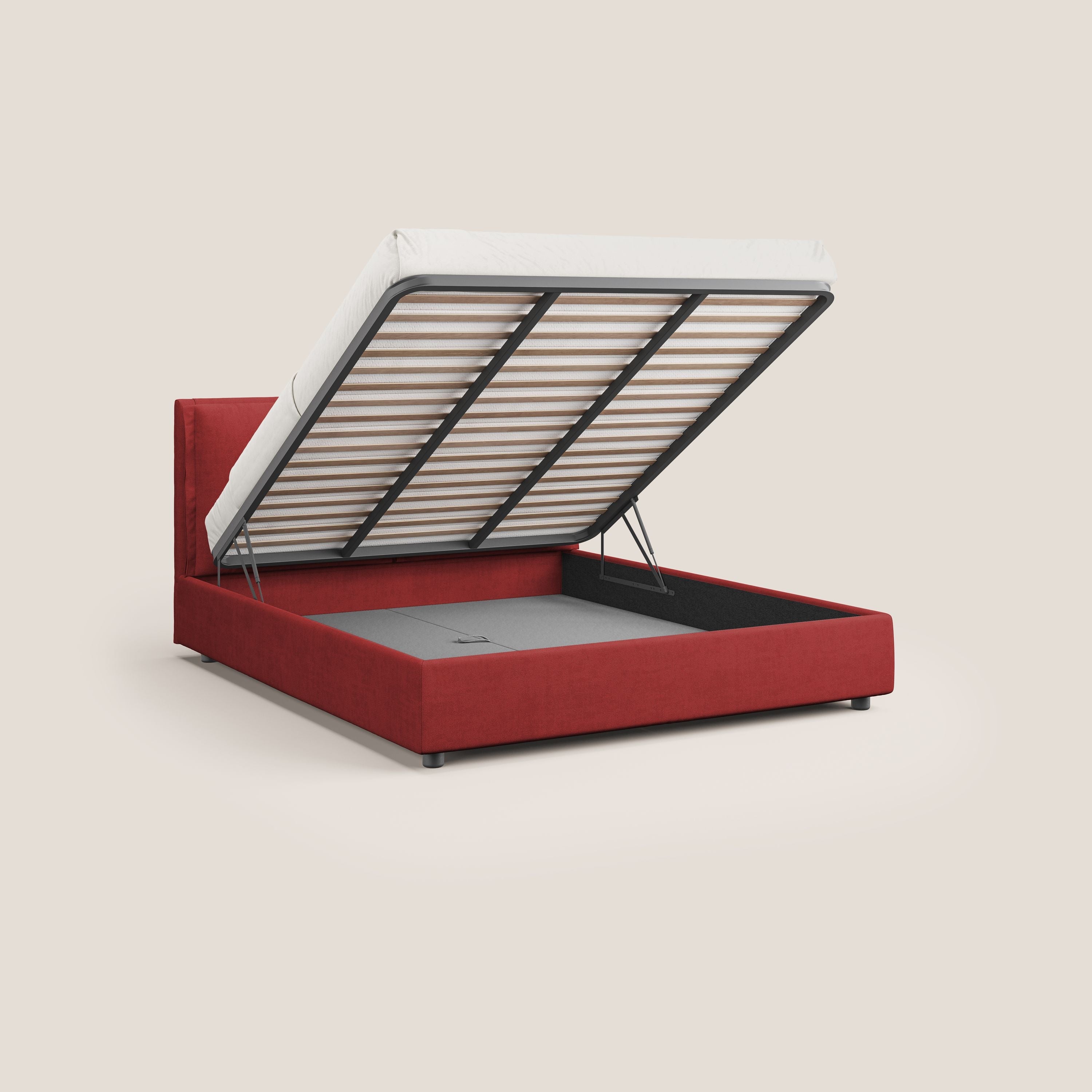 Travis letto contenitore con cuscini mobili trapuntati in tessuto impermeabile T02 rosso - divani.store