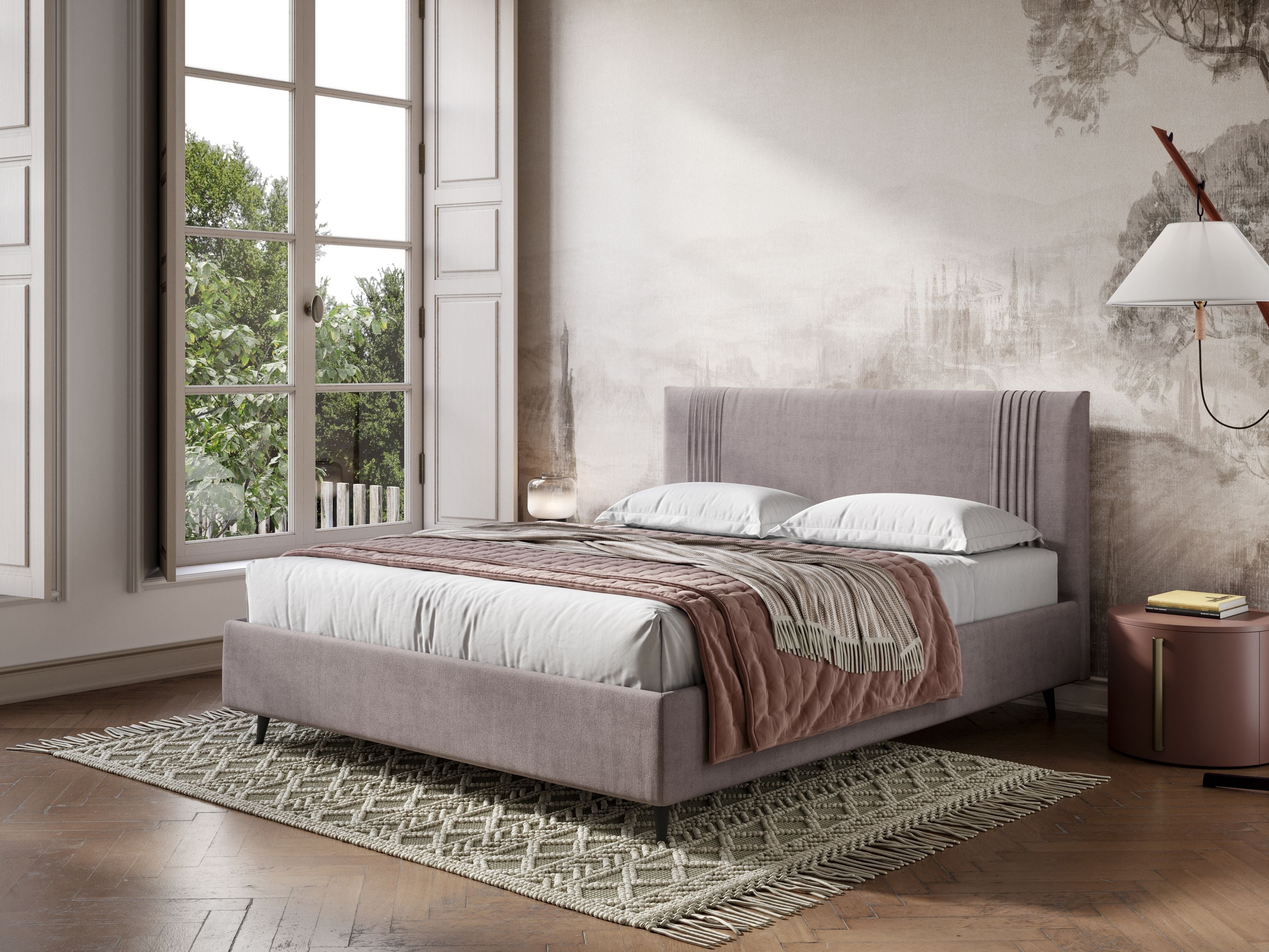 Yvonne letto contenitore in morbido tessuto impermeabile T02 rosa - divani.store