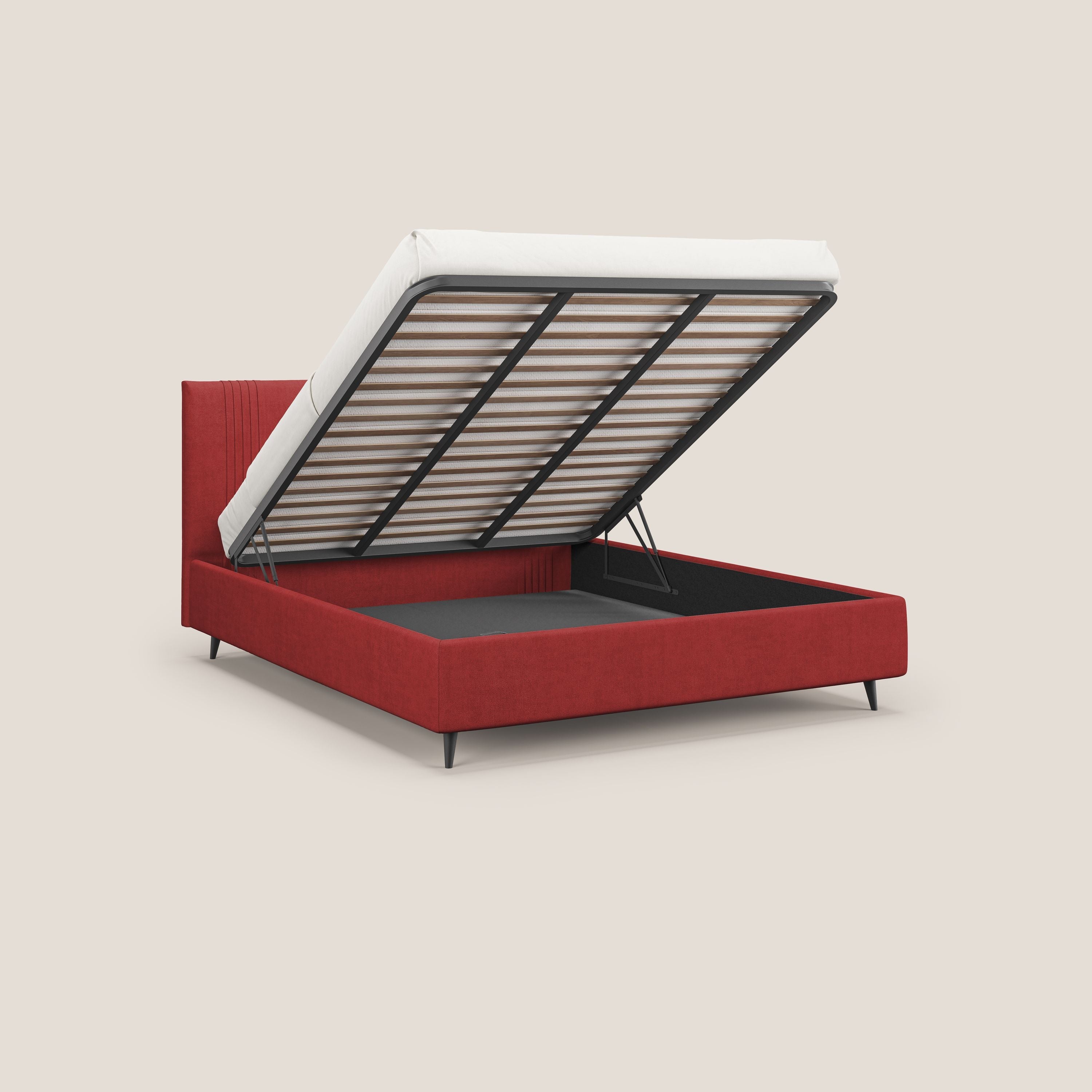 Yvonne letto contenitore in morbido tessuto impermeabile T02 rosso - divani.store