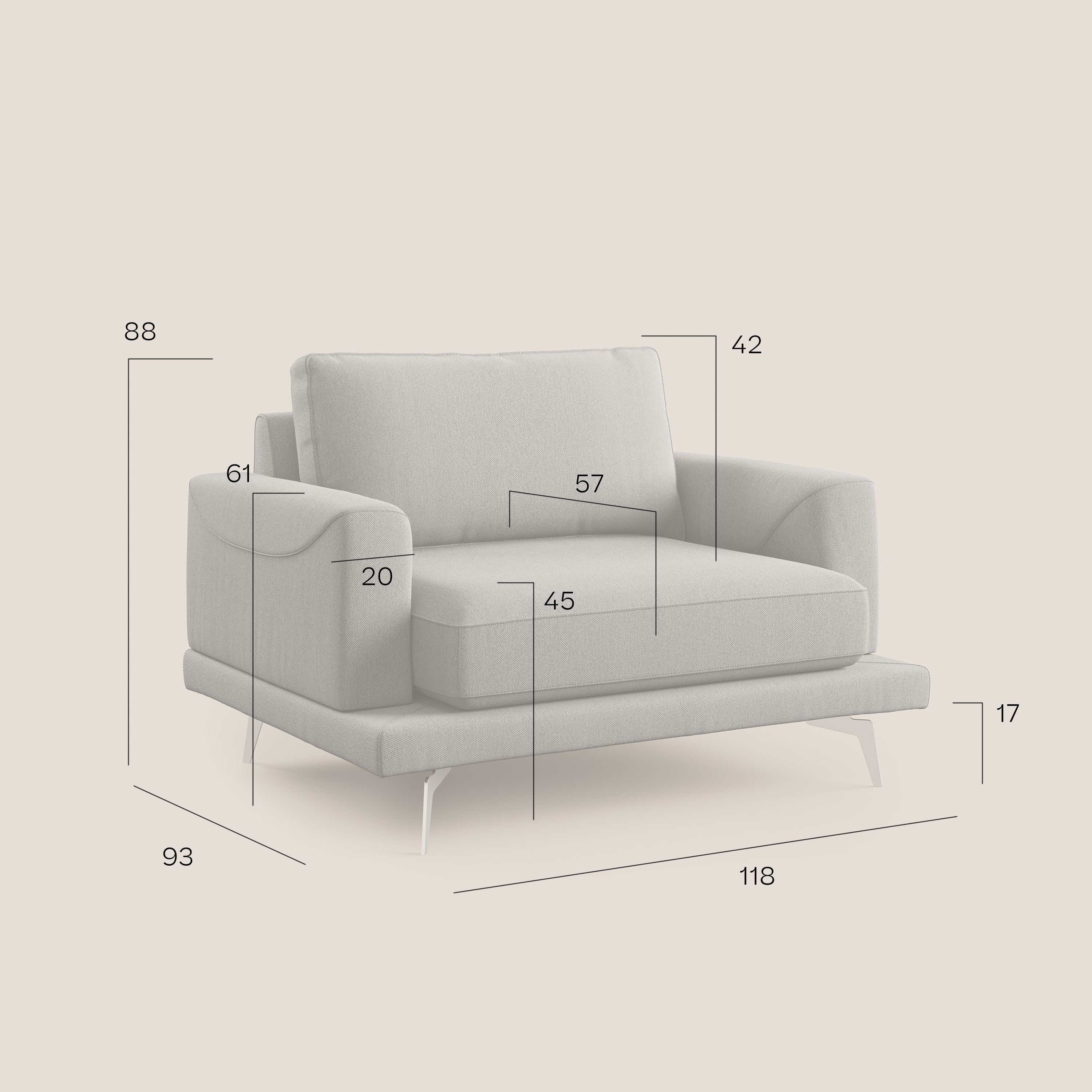 Dorian poltrona moderna in tessuto smacchiabile T05 grigio - divani.store