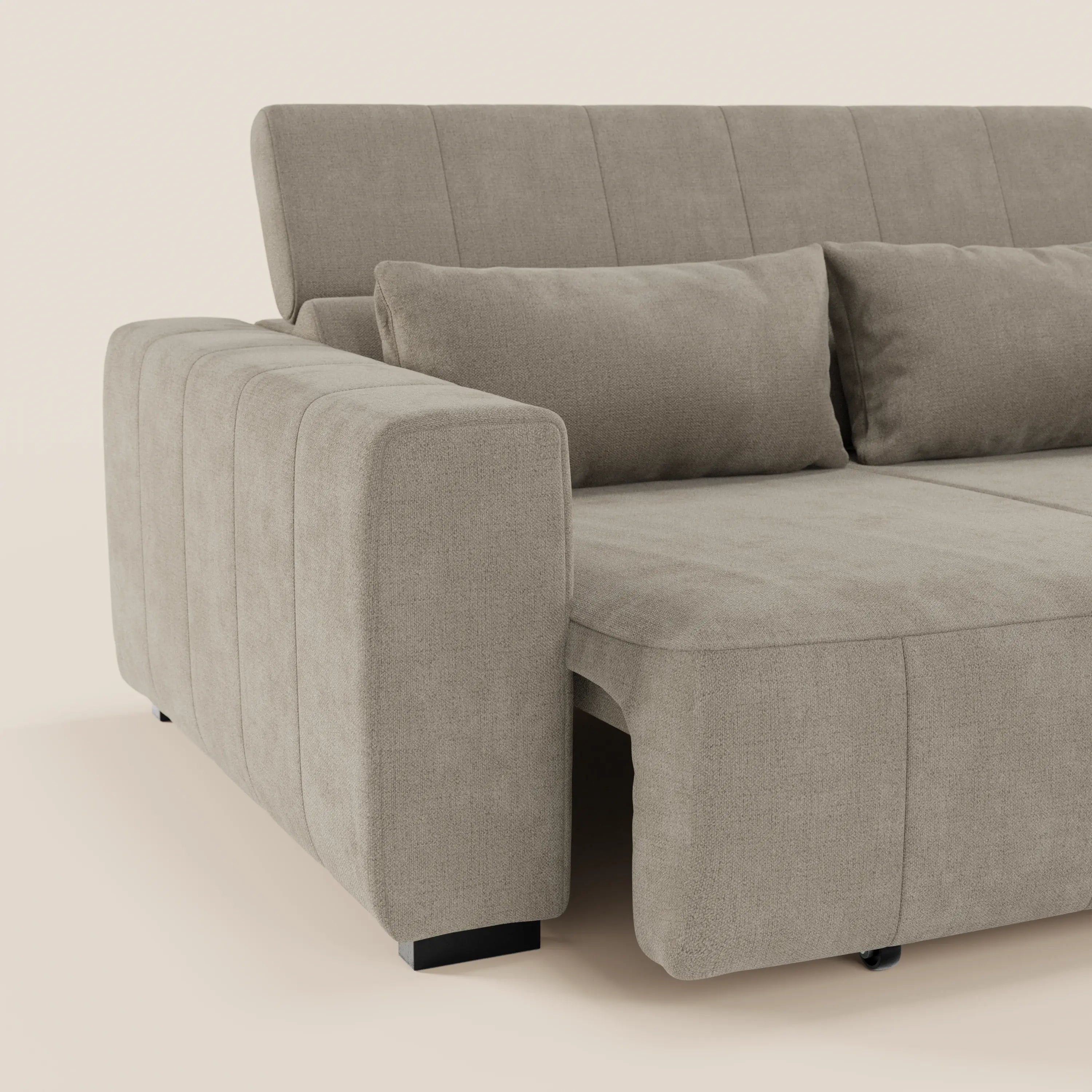 Doric Divano angolare con penisola e sedute allungabili con relax elettrico - poggiatesta reclinabili in tessuto smacchiabile T23 - divani.store