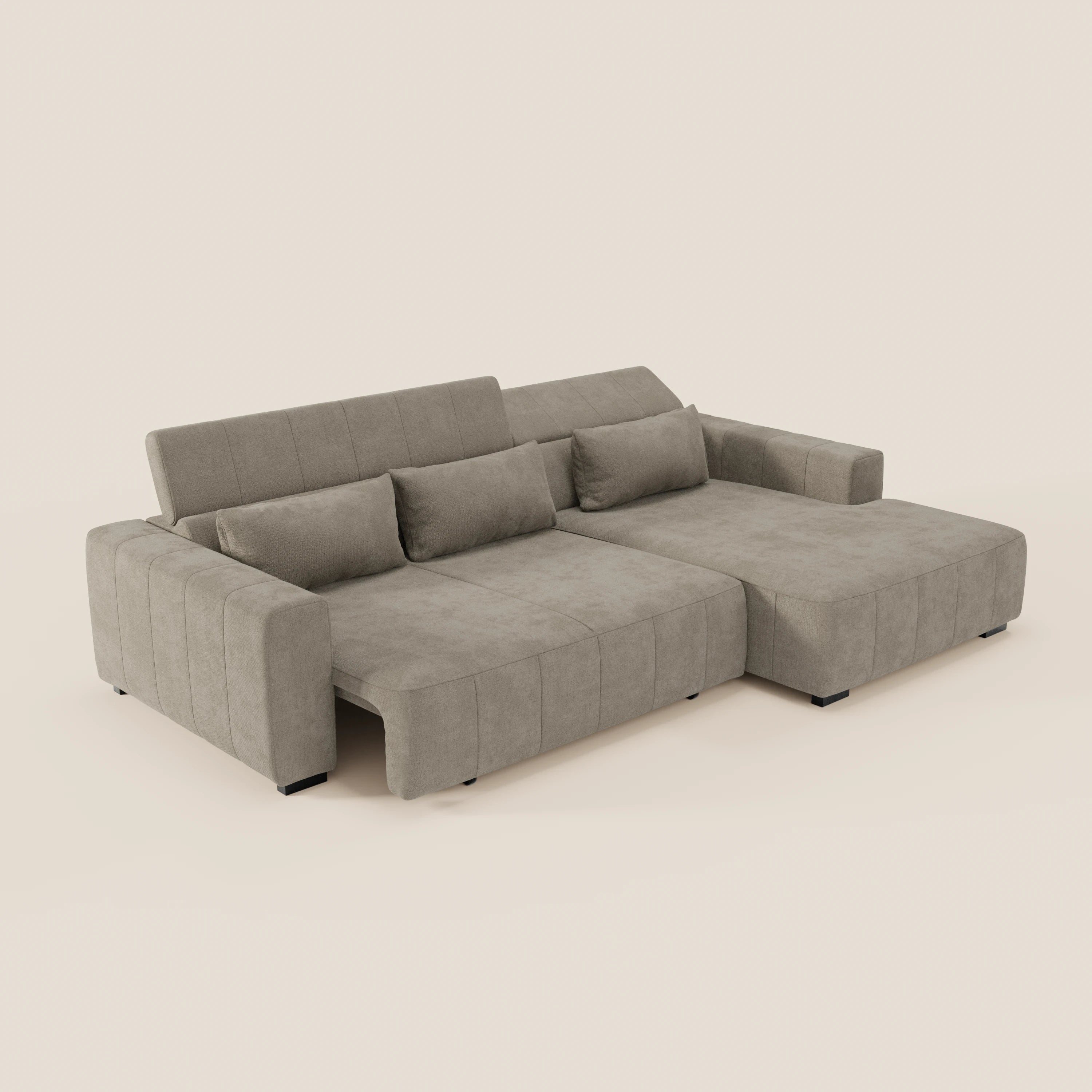 Doric Divano angolare con penisola e sedute allungabili con relax elettrico - poggiatesta reclinabili in tessuto smacchiabile T23 - divani.store