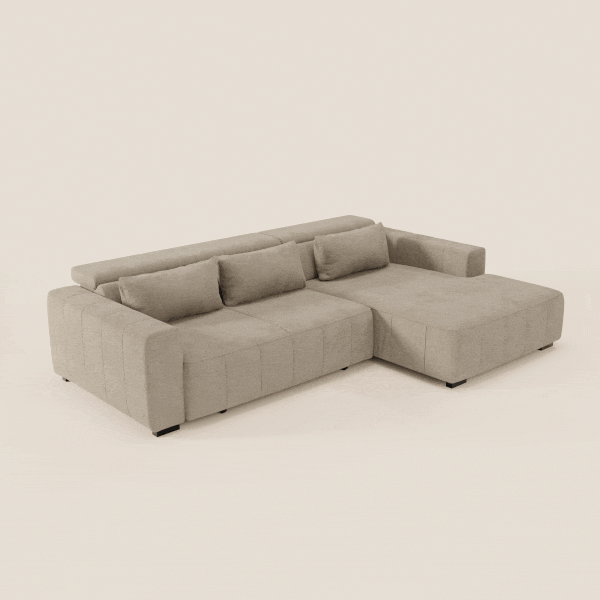 Doric Ecksofa mit Ottomane und ausziehbaren Sitzen mit elektrischem Relax – verstellbare Kopfstützen aus fleckenabweisendem Stoff T23