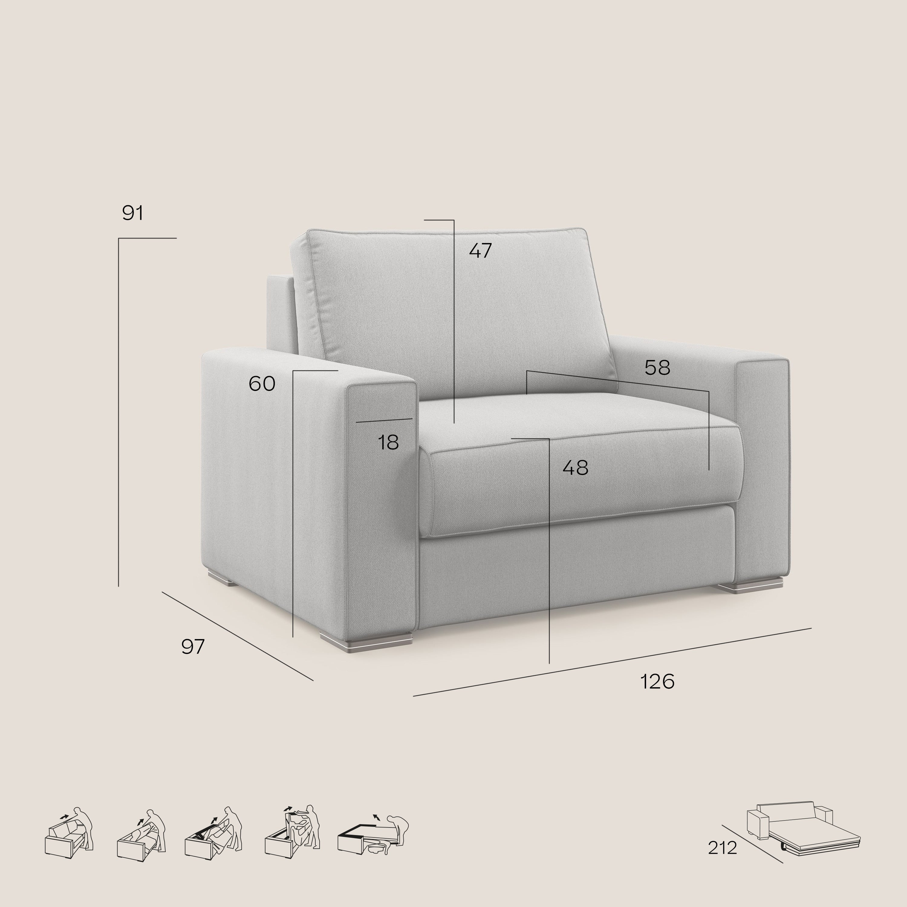 Dream poltrona letto in tessuto smacchiabile T05 grigio - divani.store