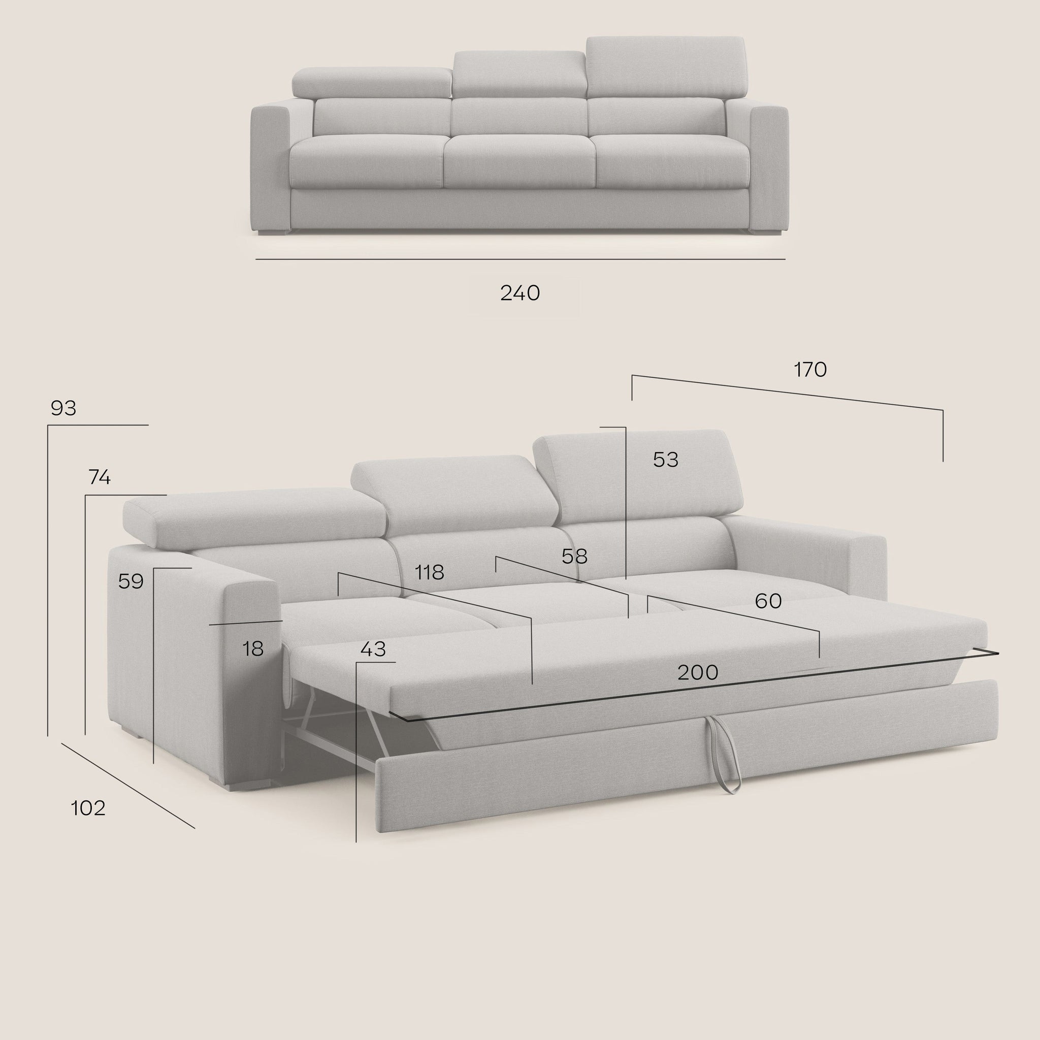 Dylan 3-Sitzer-Sofa mit Bettkastenauszug aus wasserfestem Baumwollartigem Stoff T13