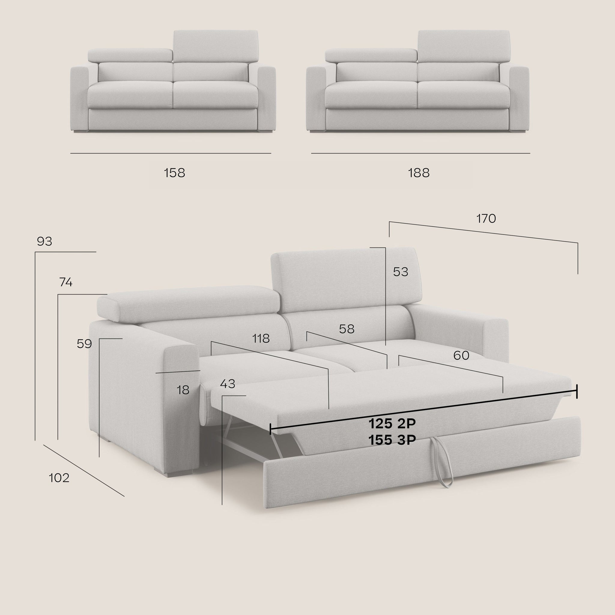 Dylan Sofa mit Bettkastenauszug aus wasserfestem, geflammtem Baumwollartigem Stoff T19