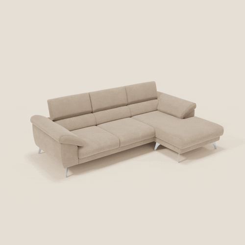 Donatello Divano angolare con sedute scorrevoli braccioli contenitore e poggiatesta in tessuto morbido smacchiabile T23 beige - divani.store