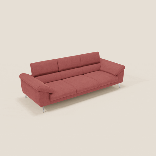 Donatello divano con 3 sedute allungabili braccioli contenitore e poggiatesta reclinabili in tessuto smacchiabile T23 rosso ciliegia - divani.store