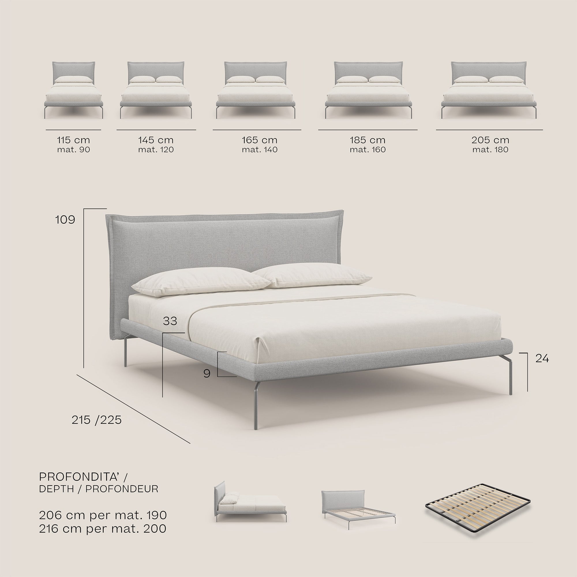 Eric Polsterbett im minimalistischen Design aus weichem, wasserfestem Stoff T14