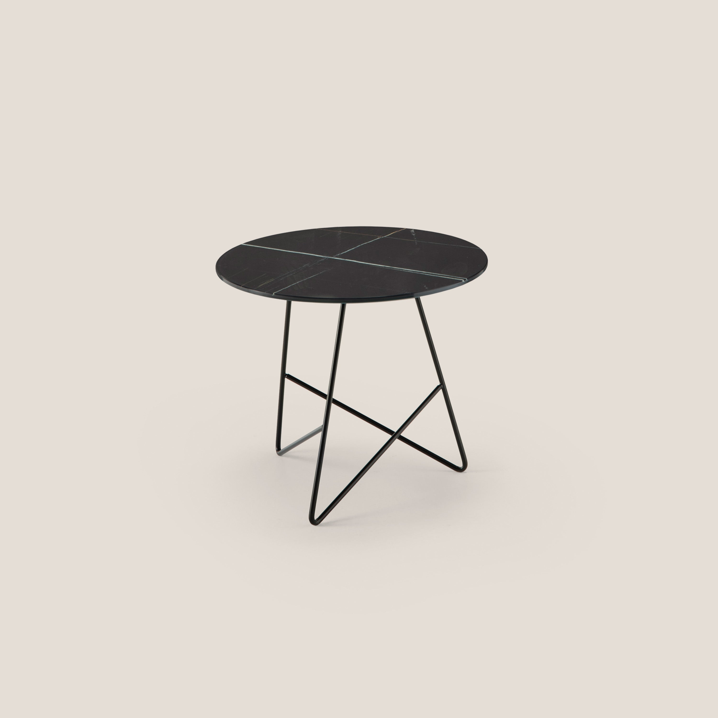 Ermione tavolino rotondo da salotto con top in vetro marmo sahara black h44 nero - divani.store