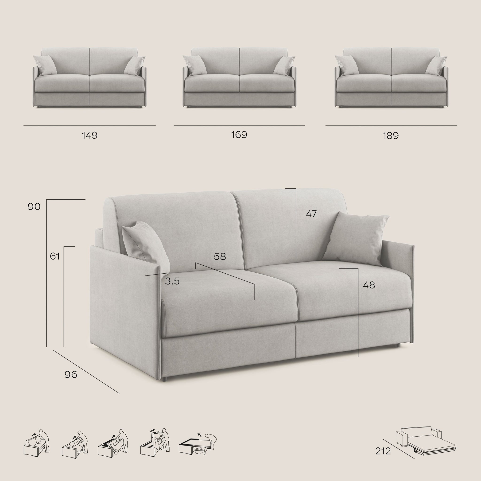 Evans Schlafsofa aus weichem wasserfestem Stoff T02