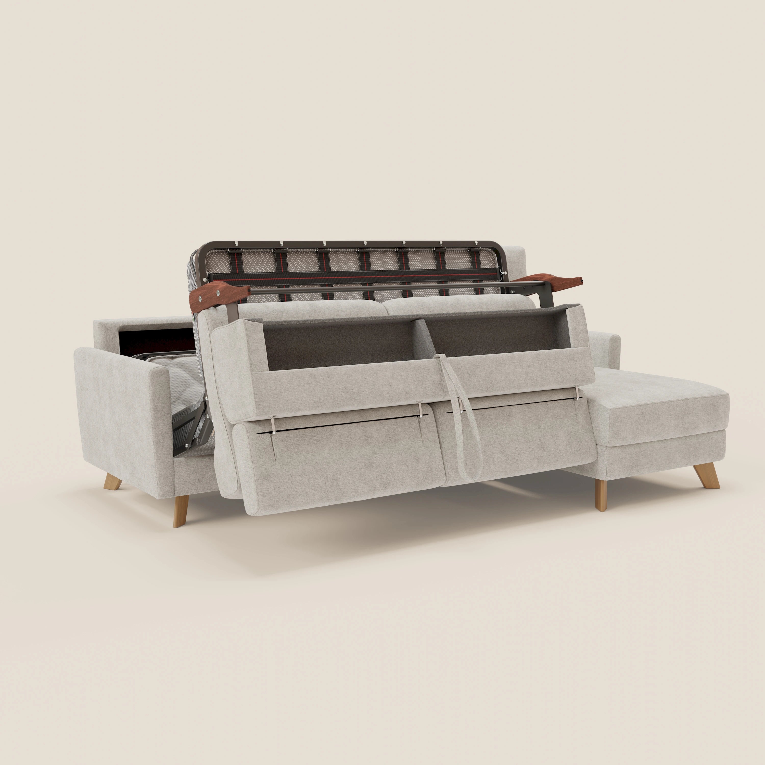 Francy Eckschlafsofa mit abnehmbarem Bezug - Stauraumhalbinsel und verstellbare Kopfstützen aus abwaschbarem Stoff T17 weiß