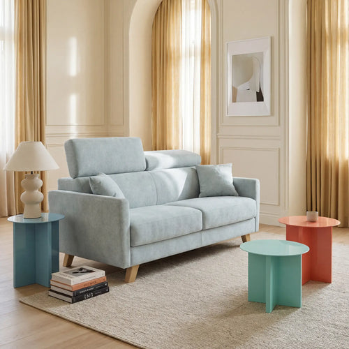 Francy divano letto matrimoniale con poggiatesta regolabili in tessuto impermeabile e smacchiabile T17 verde acqua - divani.store