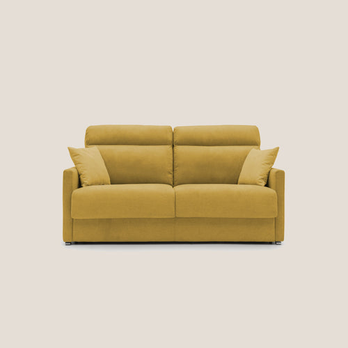Margot Divano letto matrimoniale con schienale morbido alto in tessuto T02 giallo - divani.store