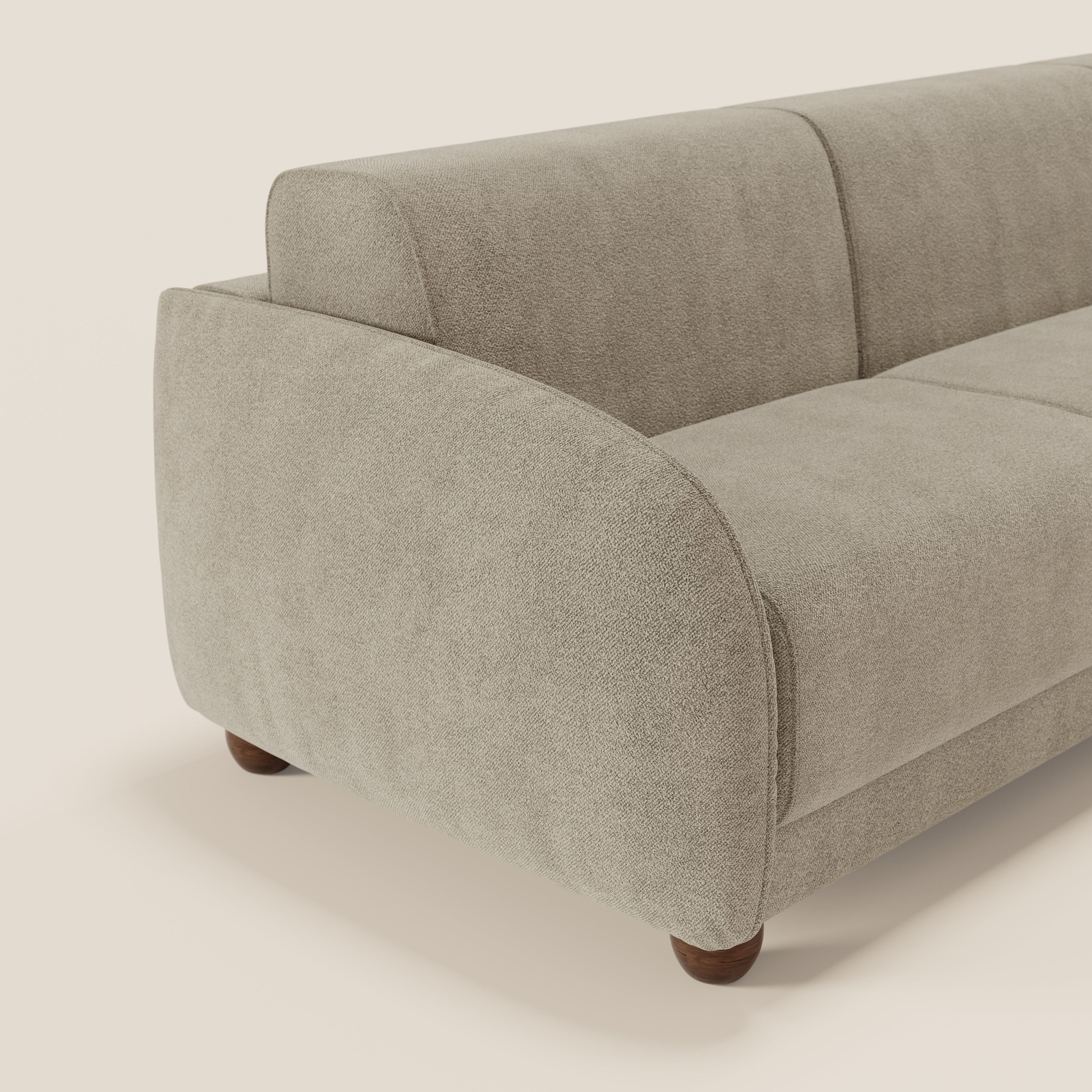 Giglio divano letto angolare con materasso alto 18 cm e penisola contenitore in morbido bouclé impermeabile T07 - divani.store