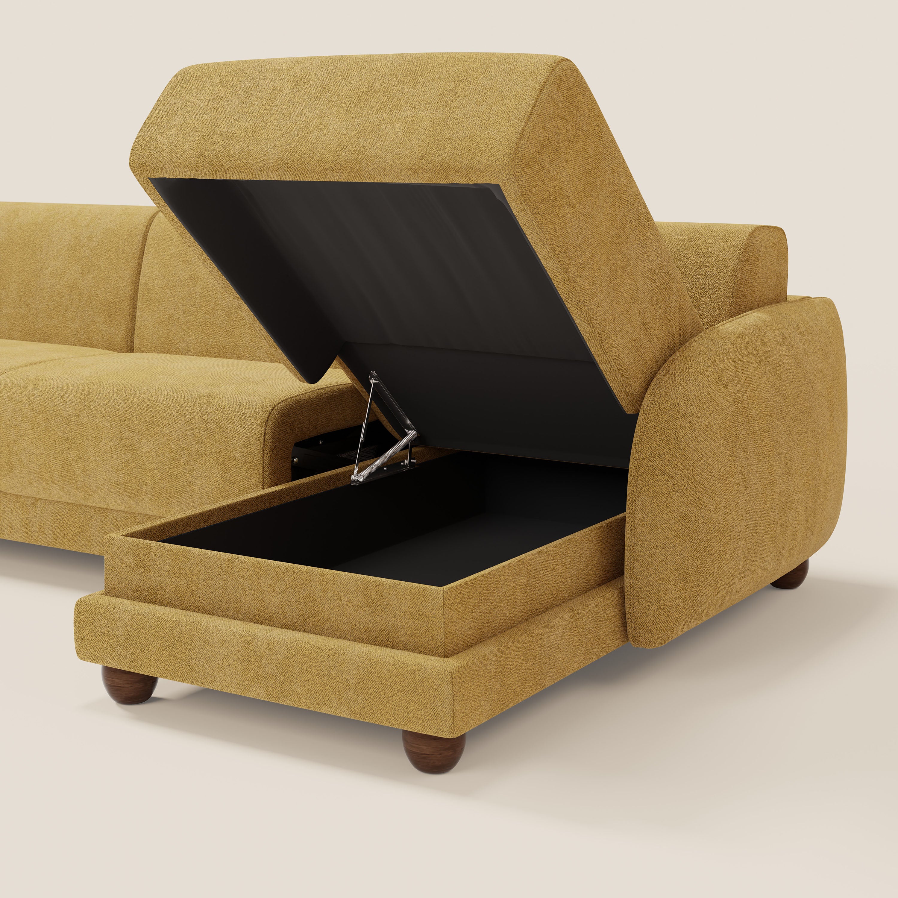 Giglio divano letto angolare con materasso alto 18 cm e penisola contenitore in morbido bouclé impermeabile T07 - divani.store