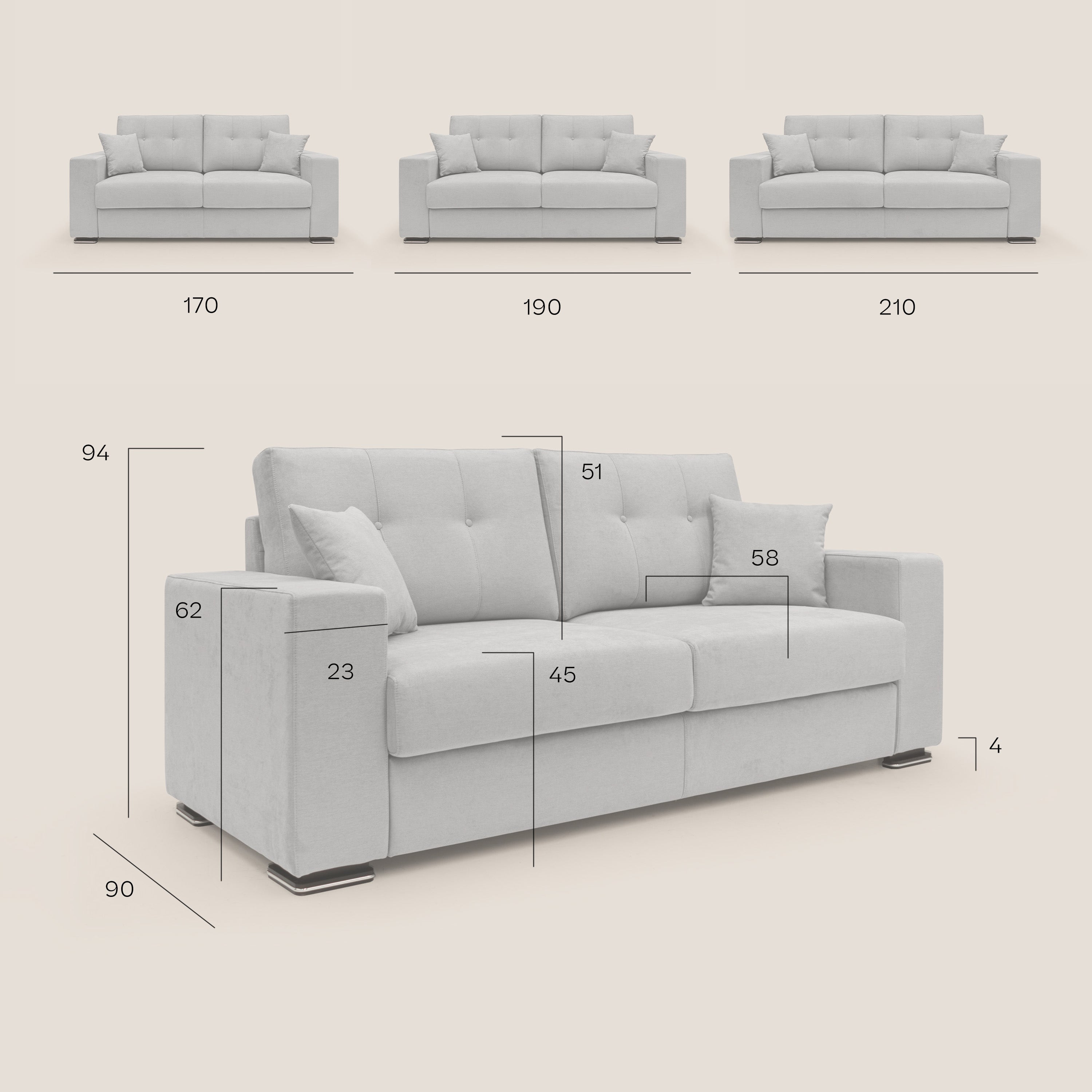 Giove divano in morbido tessuto impermeabile T02 grigio - divani.store