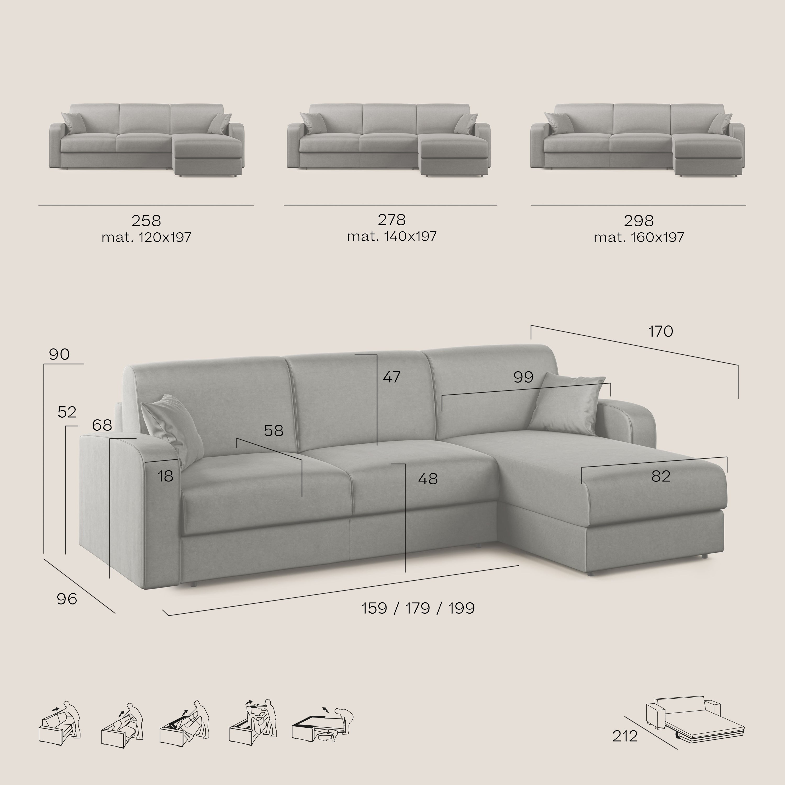Lebron Divano letto angolare con penisola in velluto morbido T01 antracite - divani.store