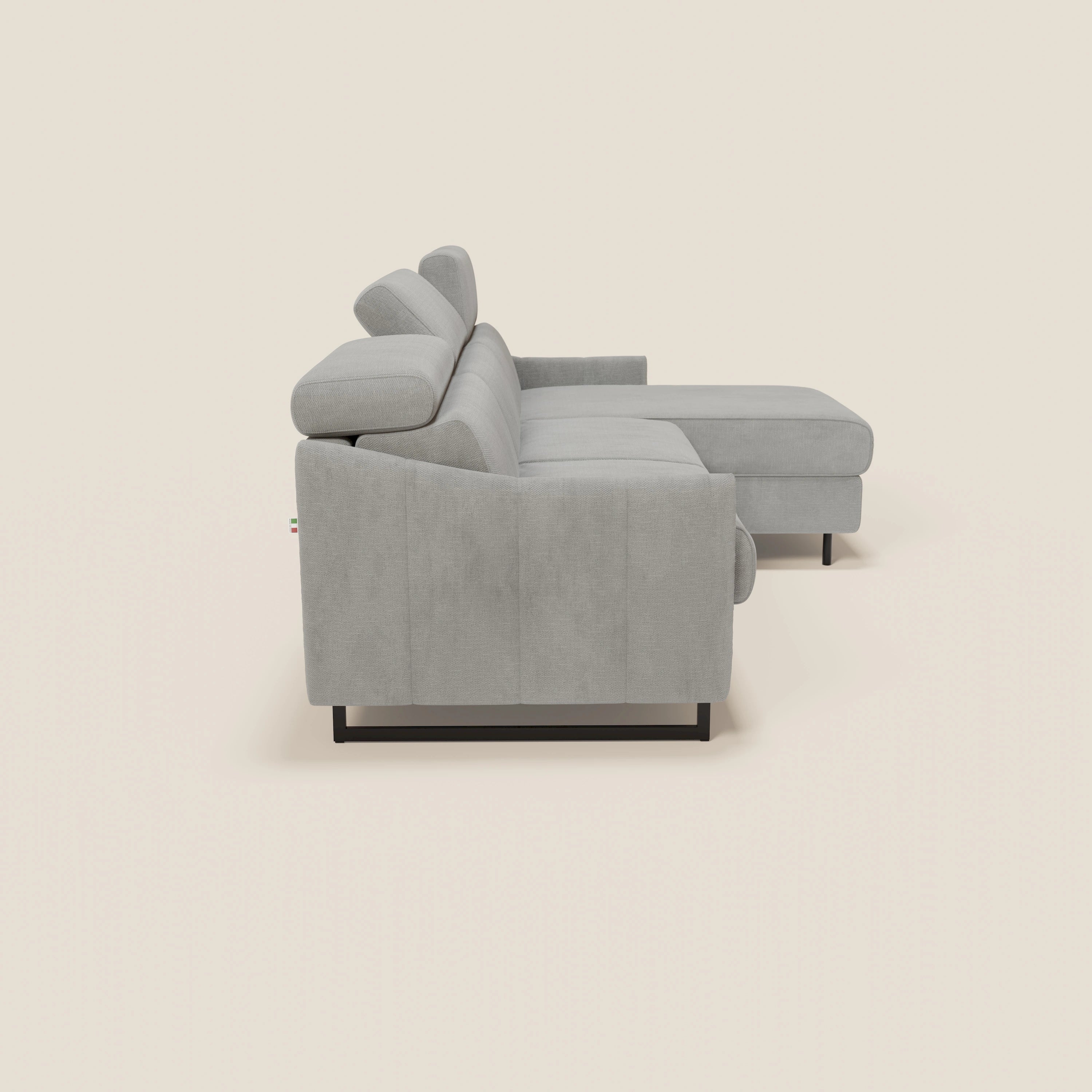 Loto Divano Letto Angolare con Penisola contenitore, Poggiatesta, Materasso Alto H18 in morbido tessuto impermeabile T14 - divani.store