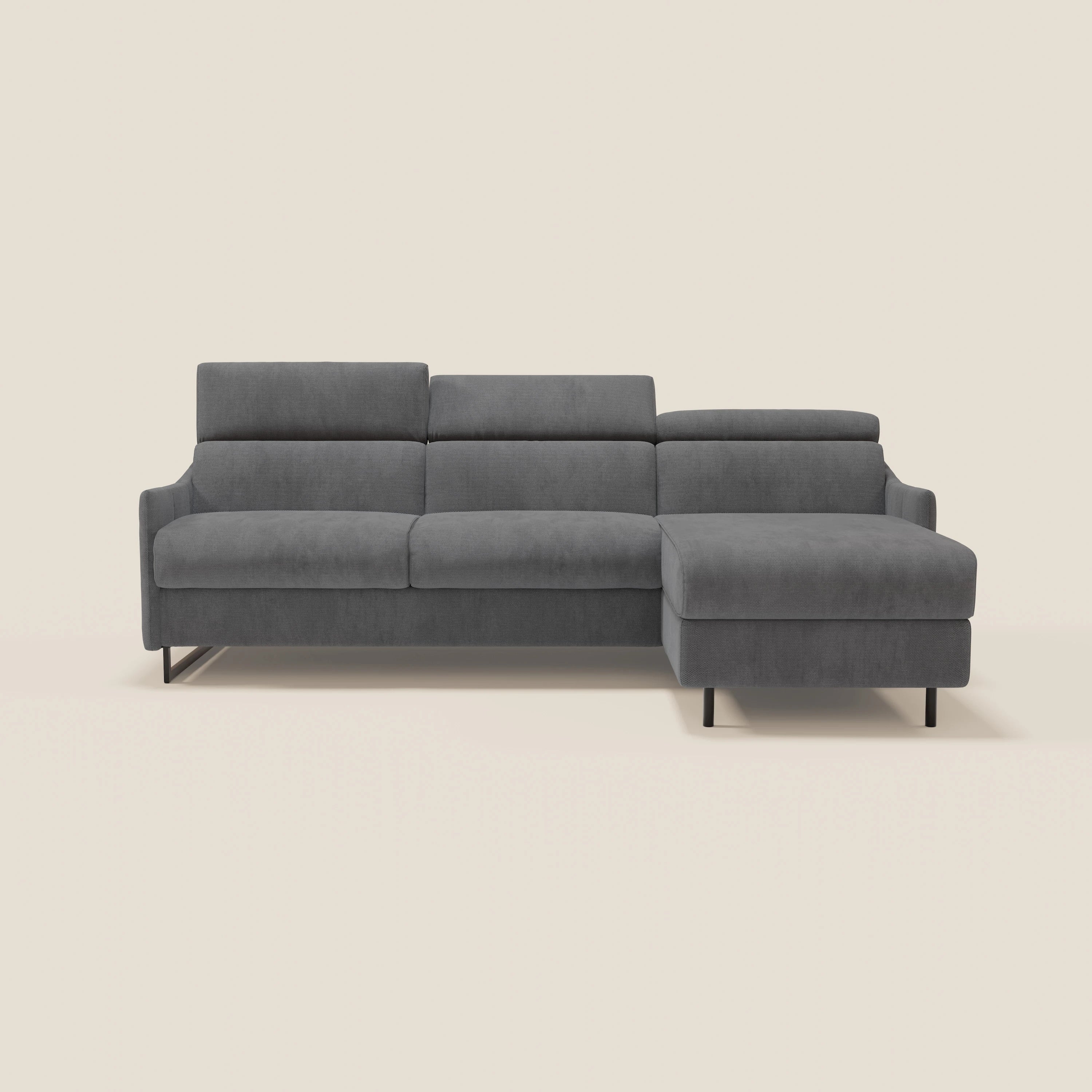 Loto Divano Letto Angolare con Penisola contenitore, Poggiatesta, Materasso Alto H18 in morbido tessuto impermeabile T14 - divani.store