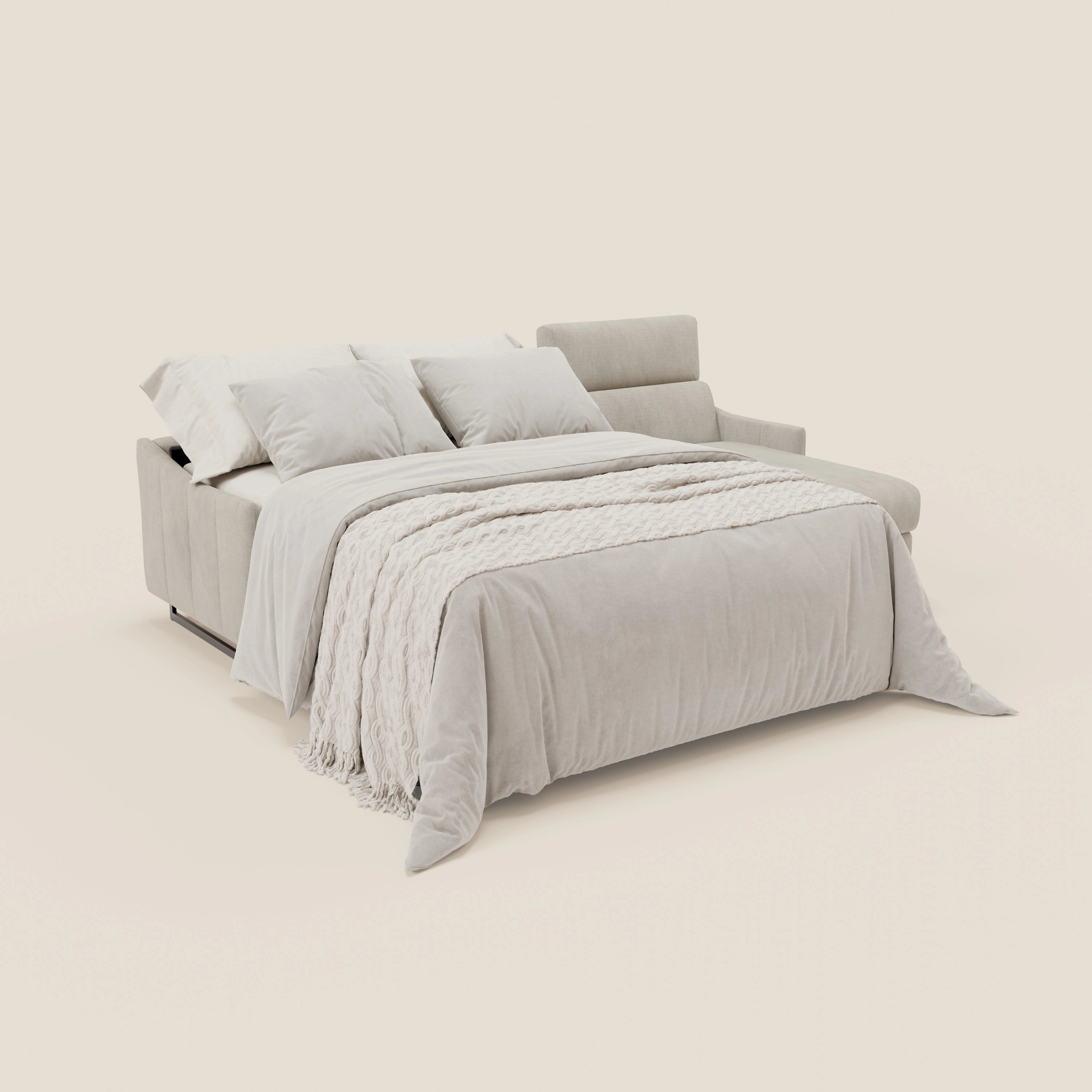 Loto Divano Letto Angolare con Penisola contenitore, Poggiatesta, Materasso Alto H18 in morbido tessuto impermeabile T14 - divani.store